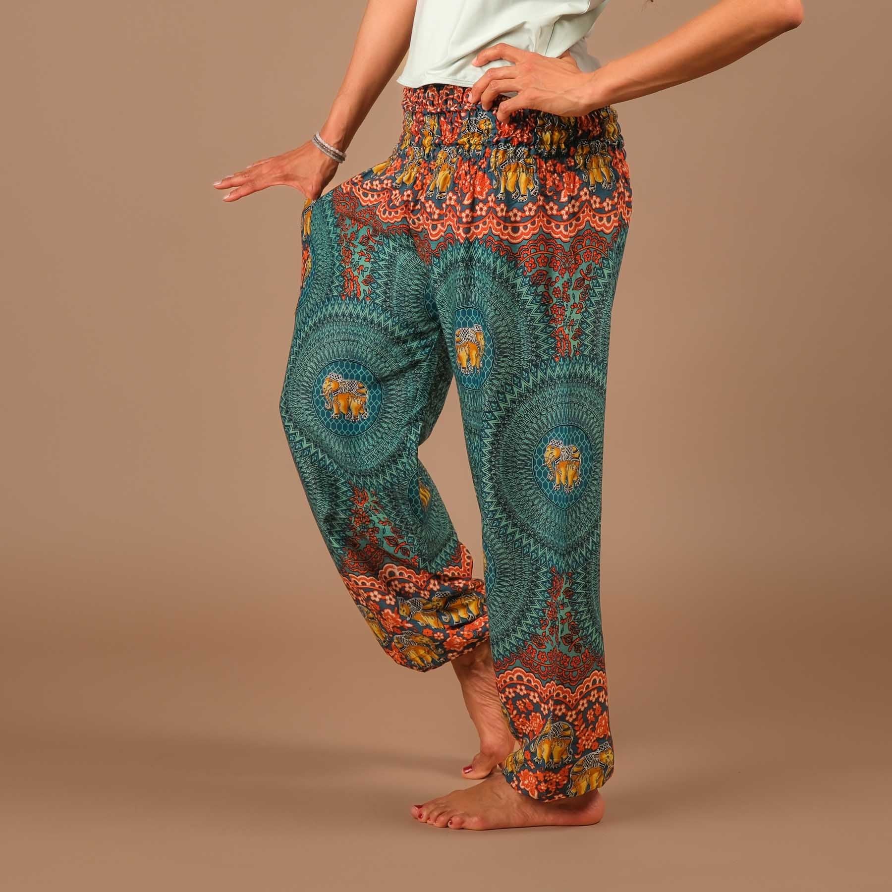 Pantaloni Harem Yoga Pantaloni Boho Elefante turchese