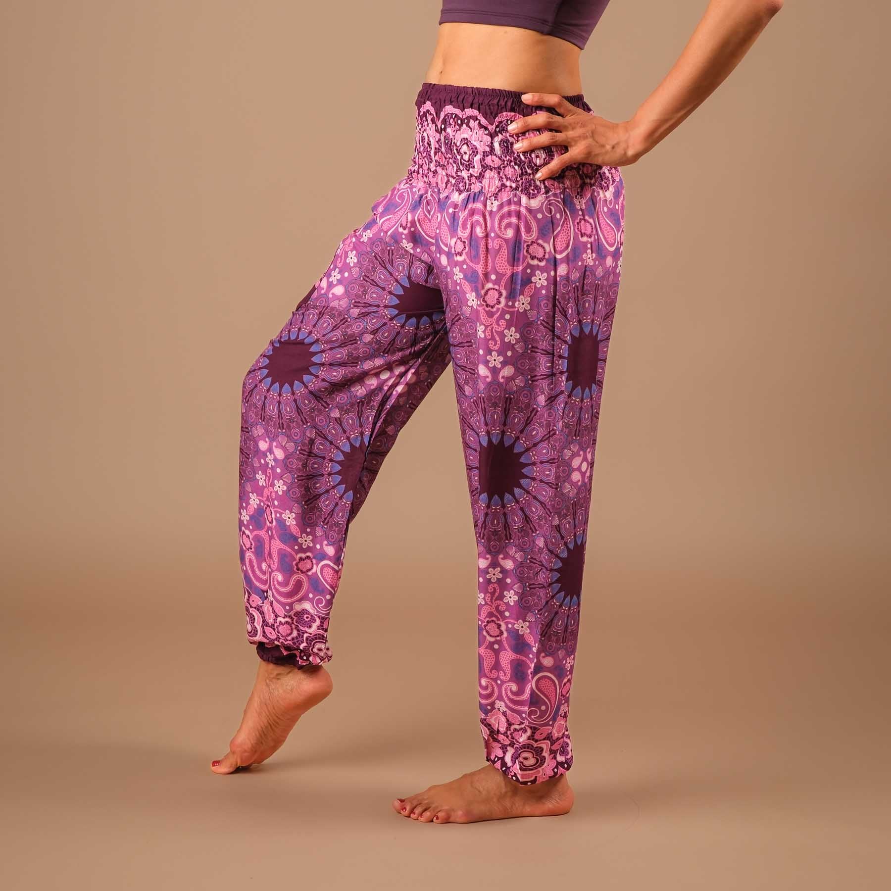 Pantaloni Harem Yoga Pantaloni Boho Pantaloni Mandala prugna