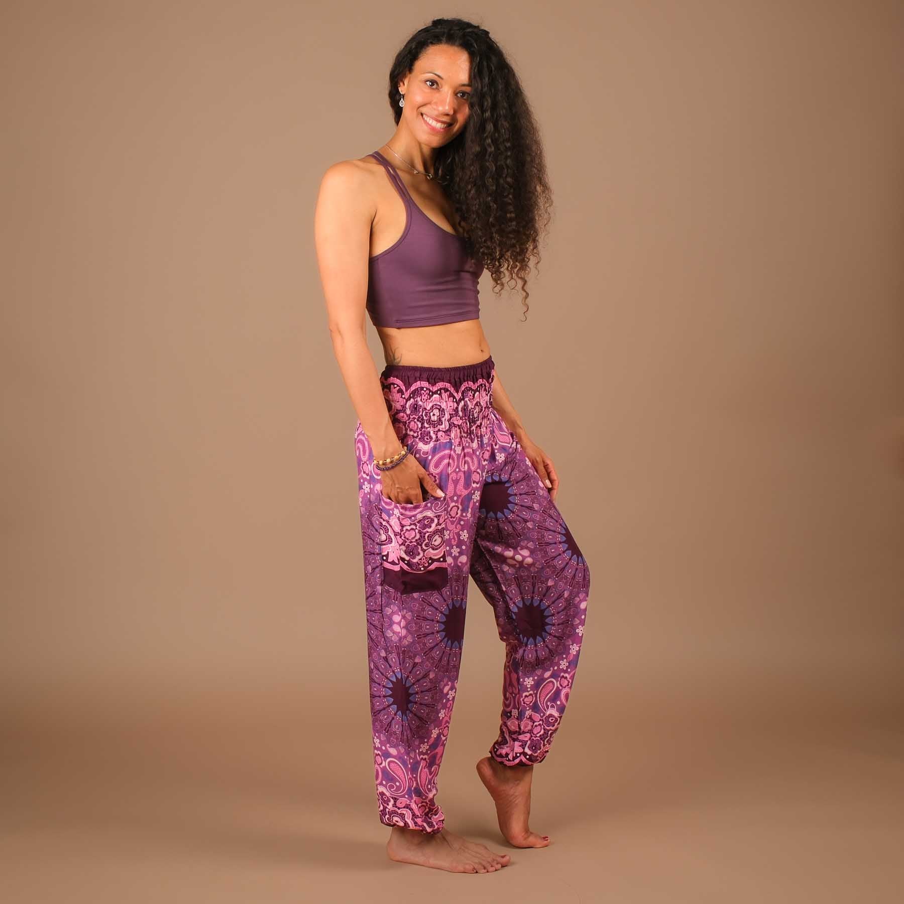 Pantaloni Harem Yoga Pantaloni Boho Pantaloni Mandala prugna