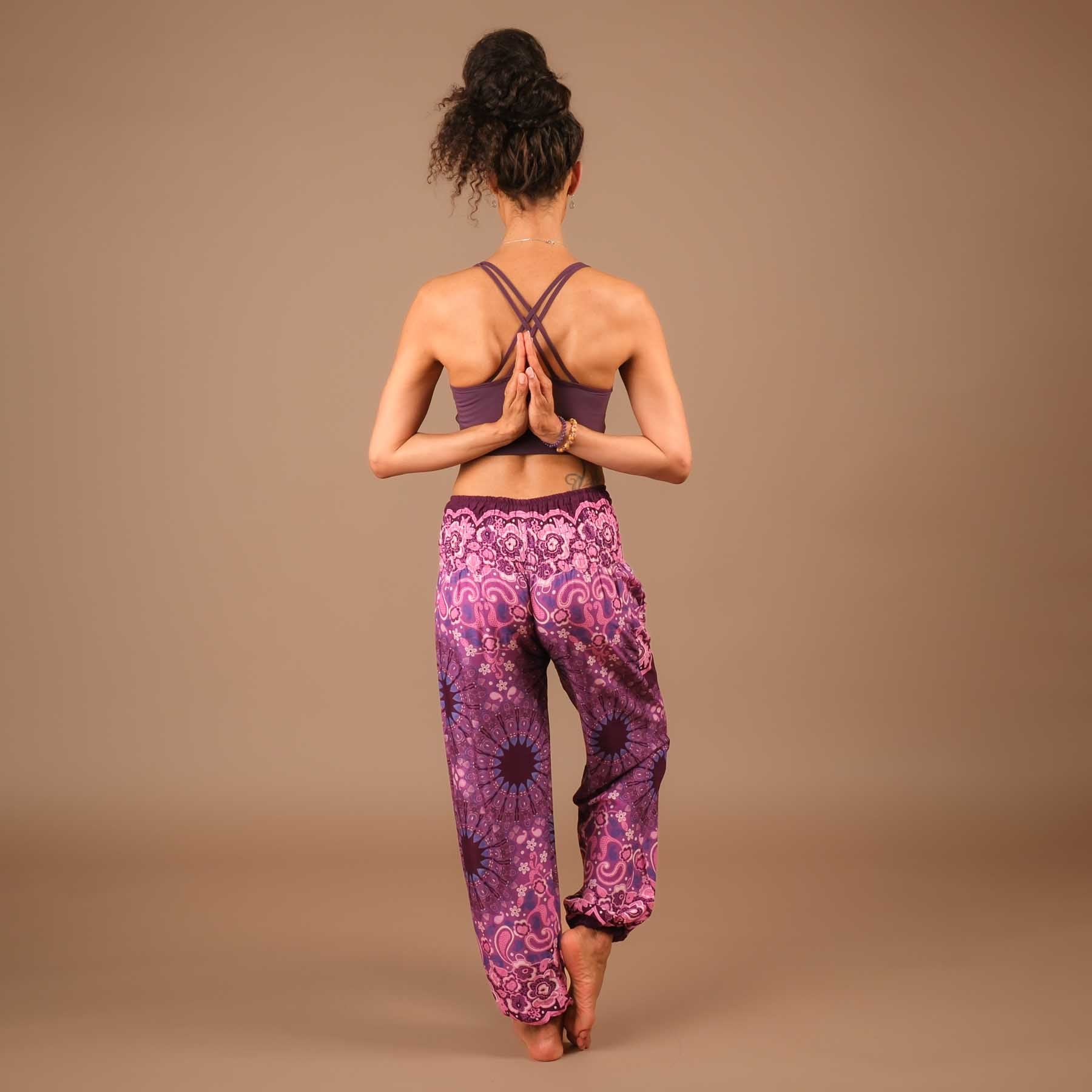 Pantaloni Harem Yoga Pantaloni Boho Pantaloni Mandala prugna