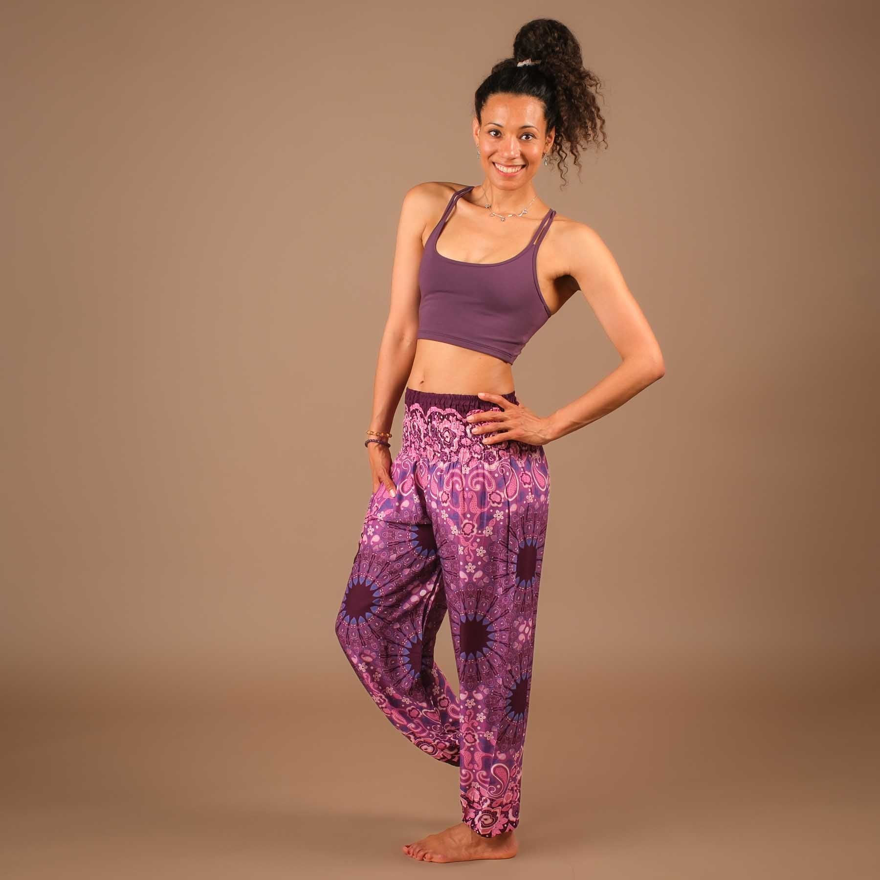 Pantaloni Harem Yoga Pantaloni Boho Pantaloni Mandala prugna