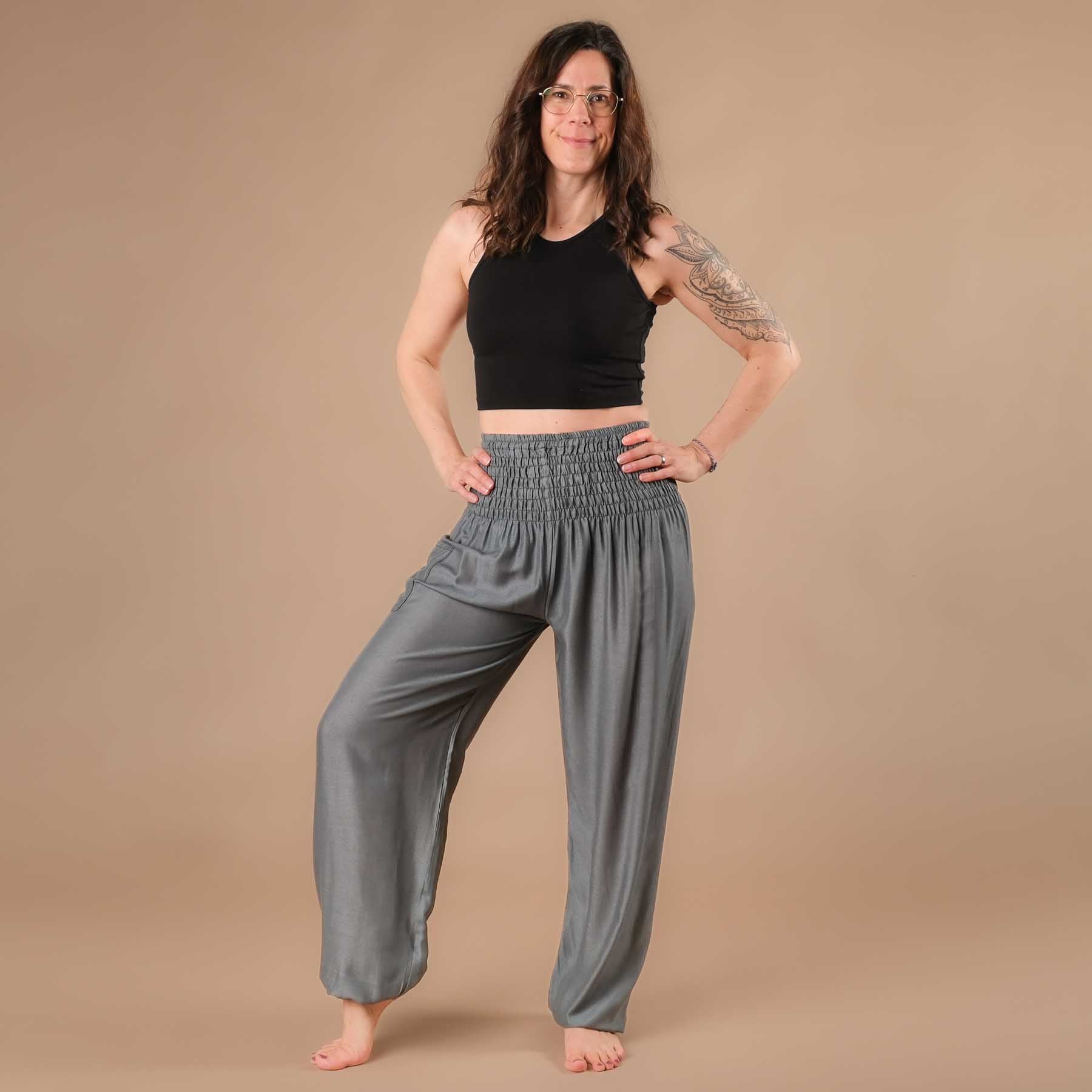 Pantaloni harem yoga uni grey