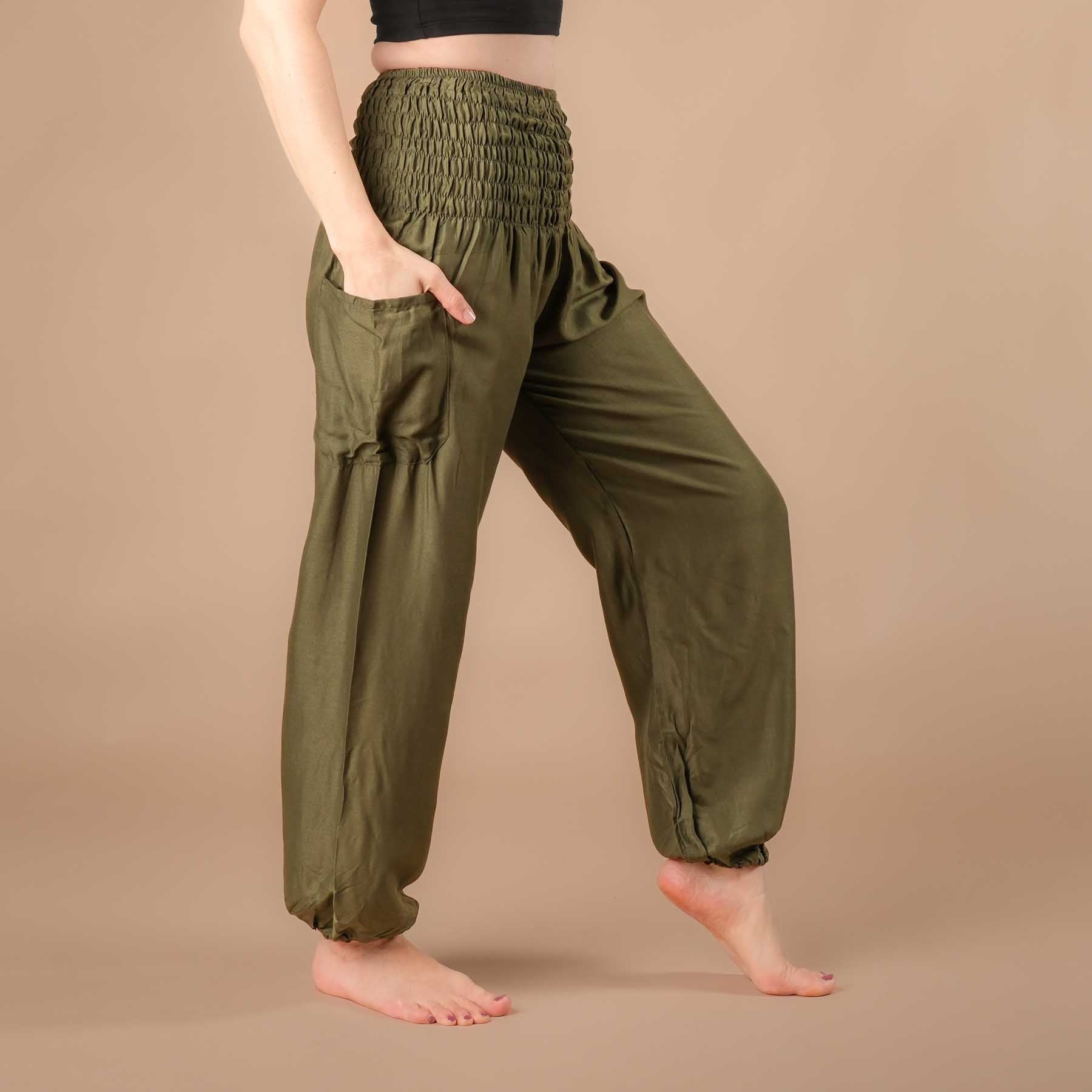 Pantaloni harem yoga uni olive