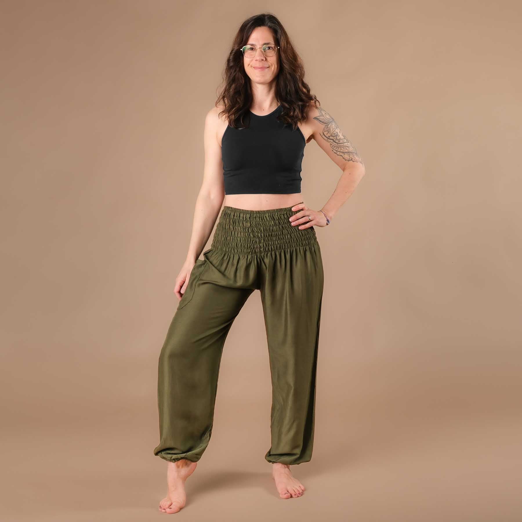 Pantaloni harem yoga uni olive