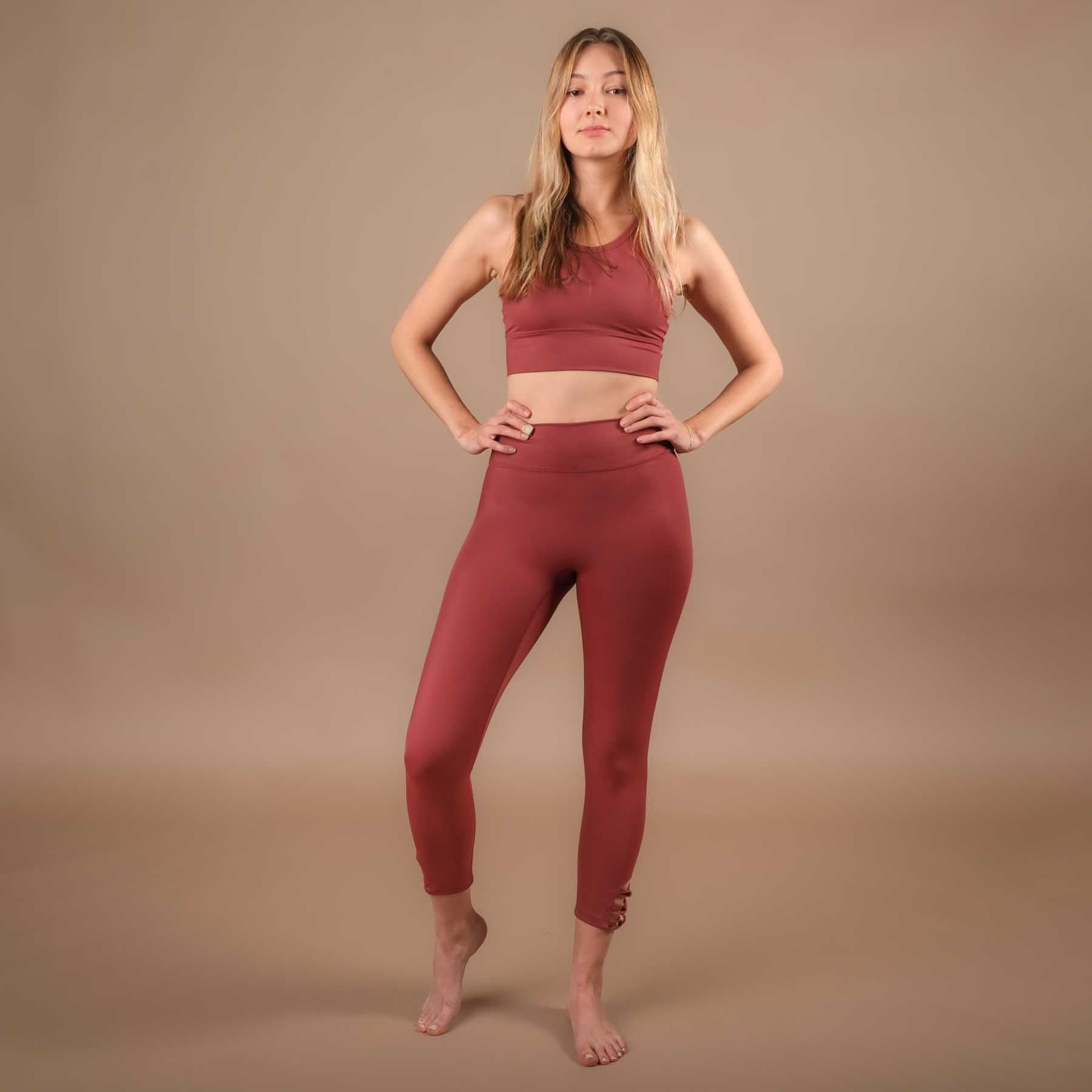 Leggings yoga 7/8 Eco Mare realizzati in Svizzera con tessuto riciclato Econyl terracotta