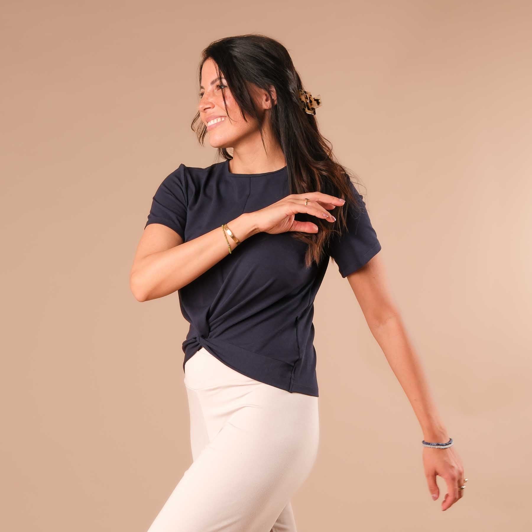 Top Twist da yoga Classy a maniche corte navy