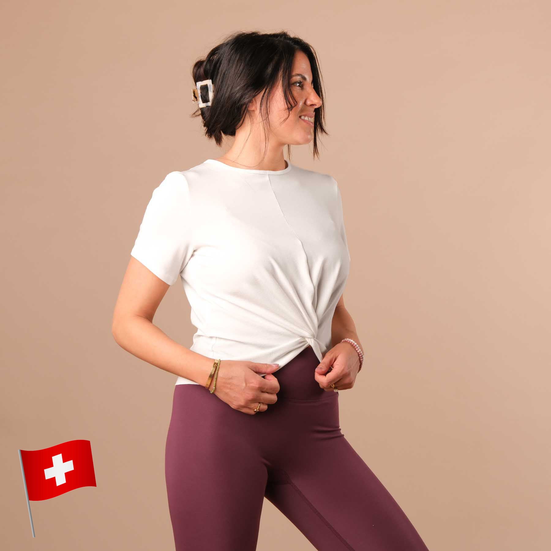 Top da yoga Classy a manica corta bianco