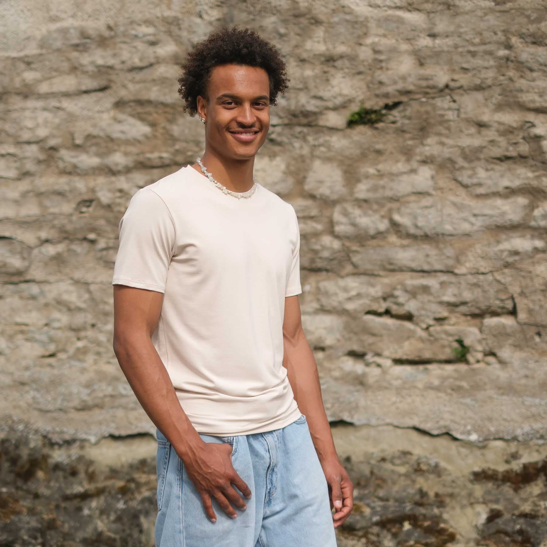 Camicia da uomo per lo yoga Camicia di classe a manica corta sabbia