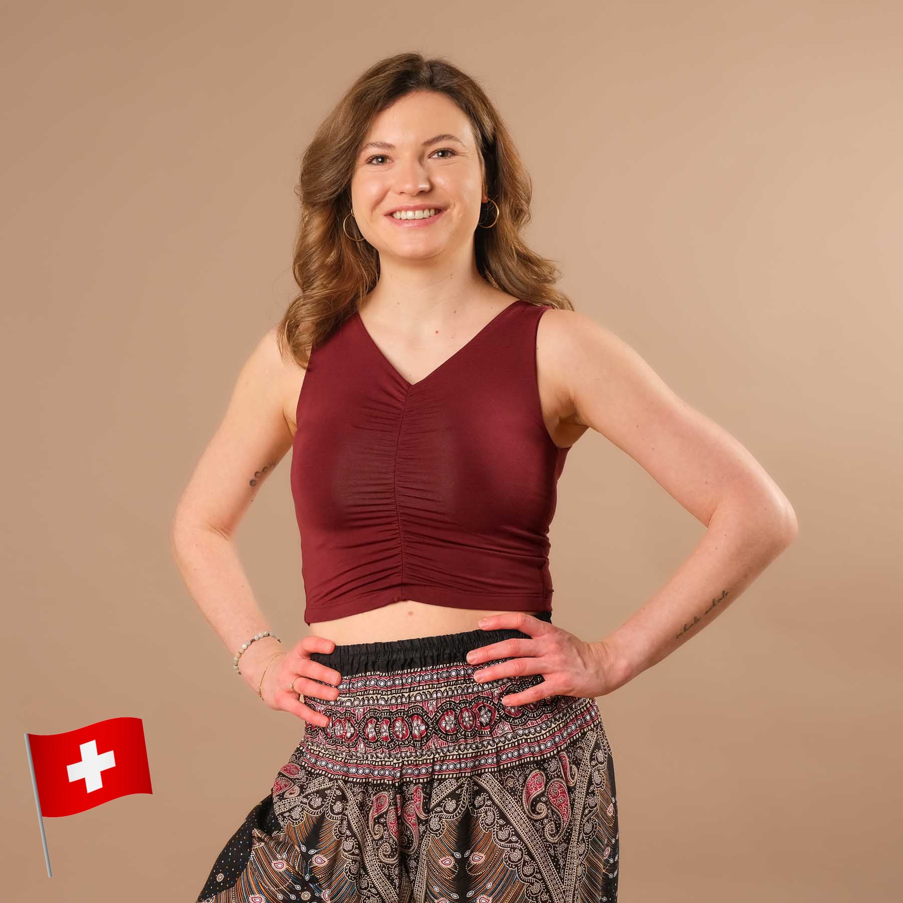 Top estivo arricciato Comfy bordeaux