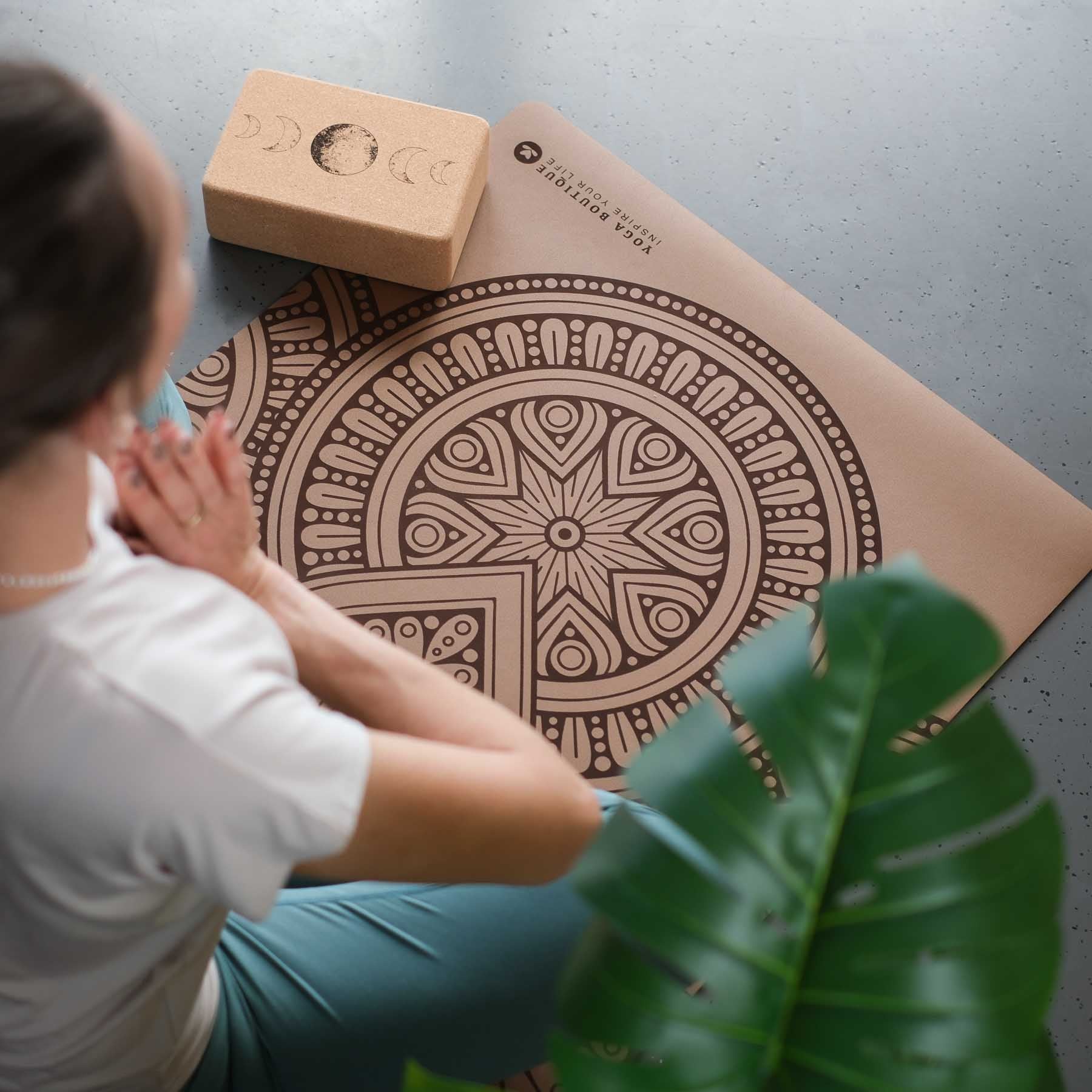 Tappetino yoga SuperGrip 2.0 Mandala molto antiscivolo caffè tappetino yoga in gomma naturale con buona aderenza