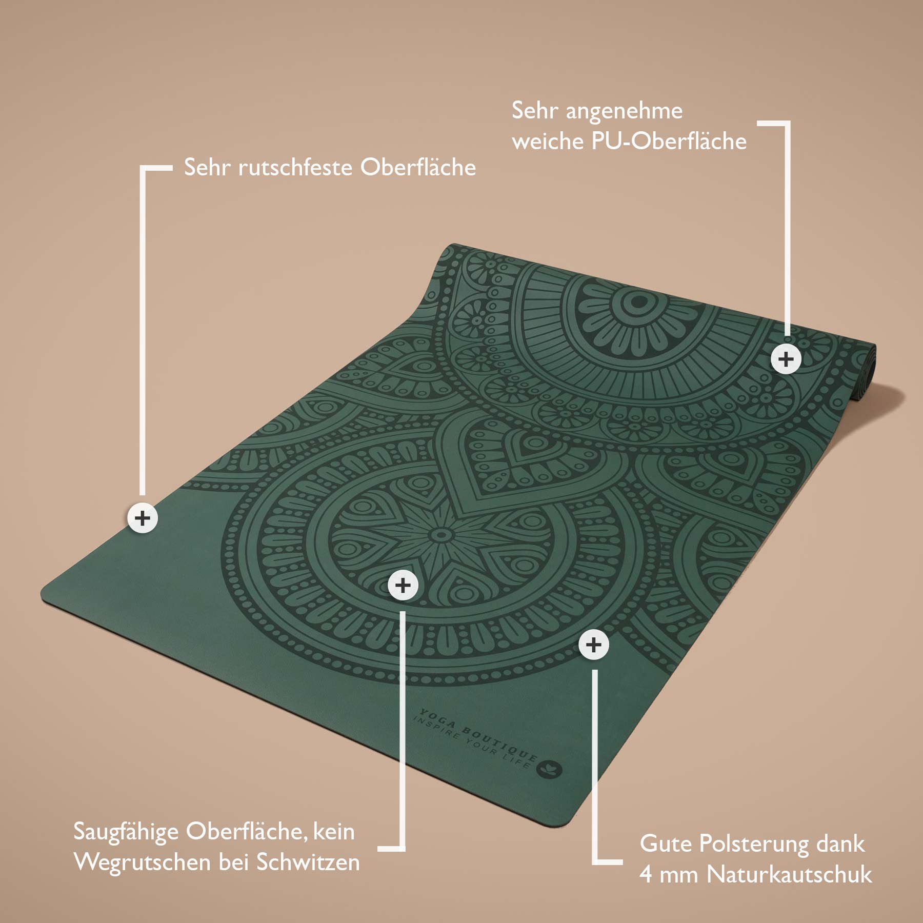 Tappetino yoga SuperGrip 2.0 Mandala molto antiscivolo verde scuro