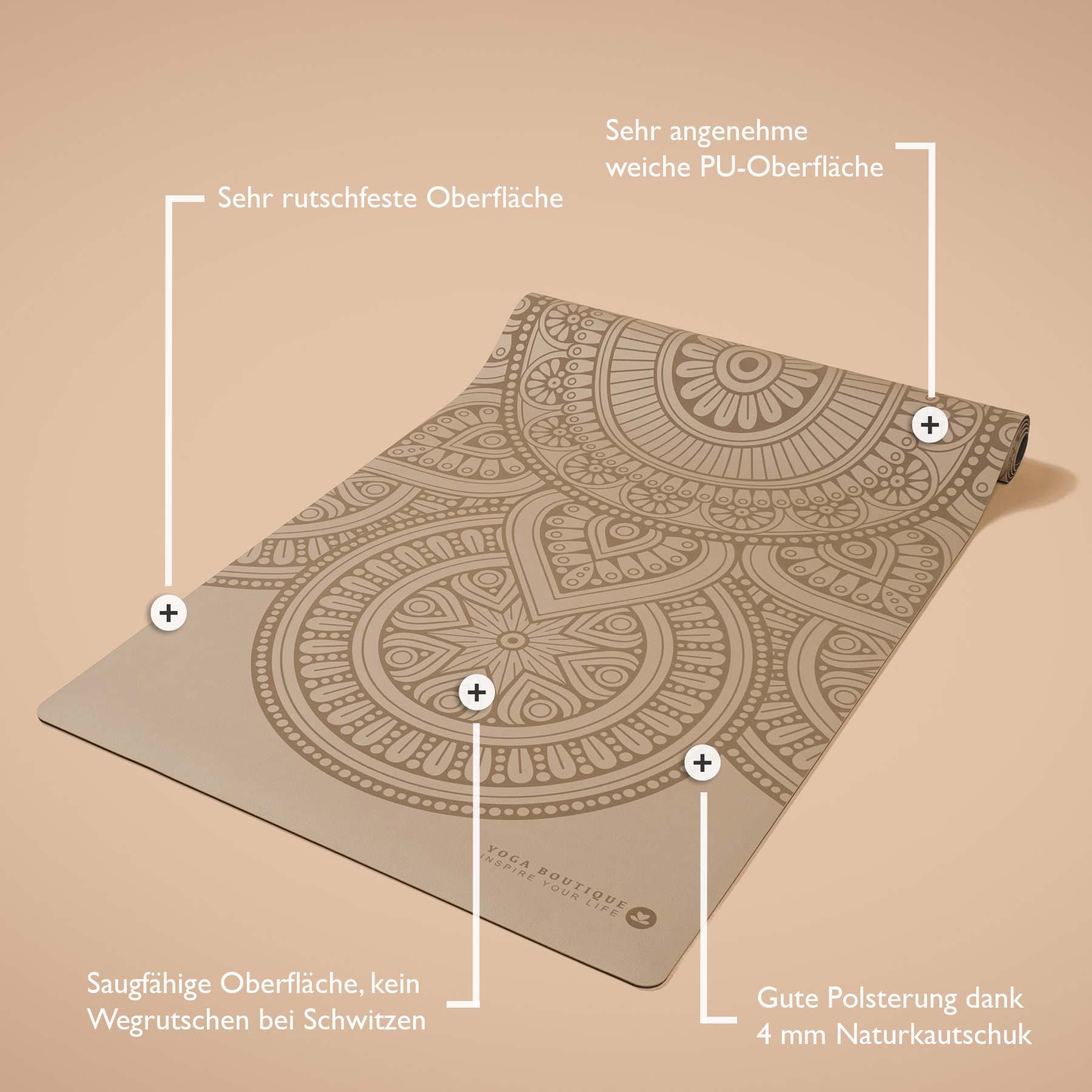 Tappetino da yoga SuperGrip 2.0 Mandala molto antiscivolo sabbia