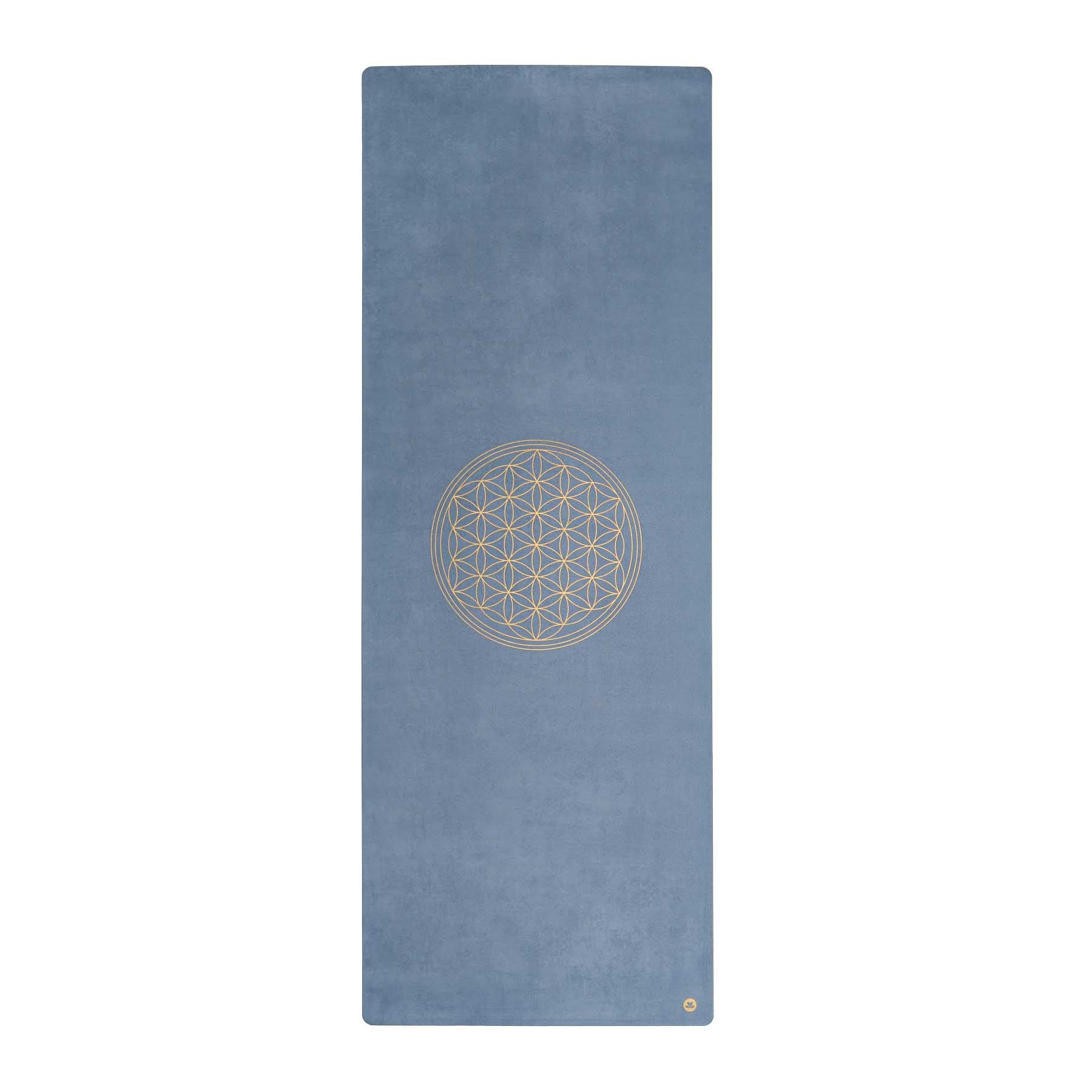Tappetino da yoga in velluto Fiore della vita con stampa oro Grigio Blu