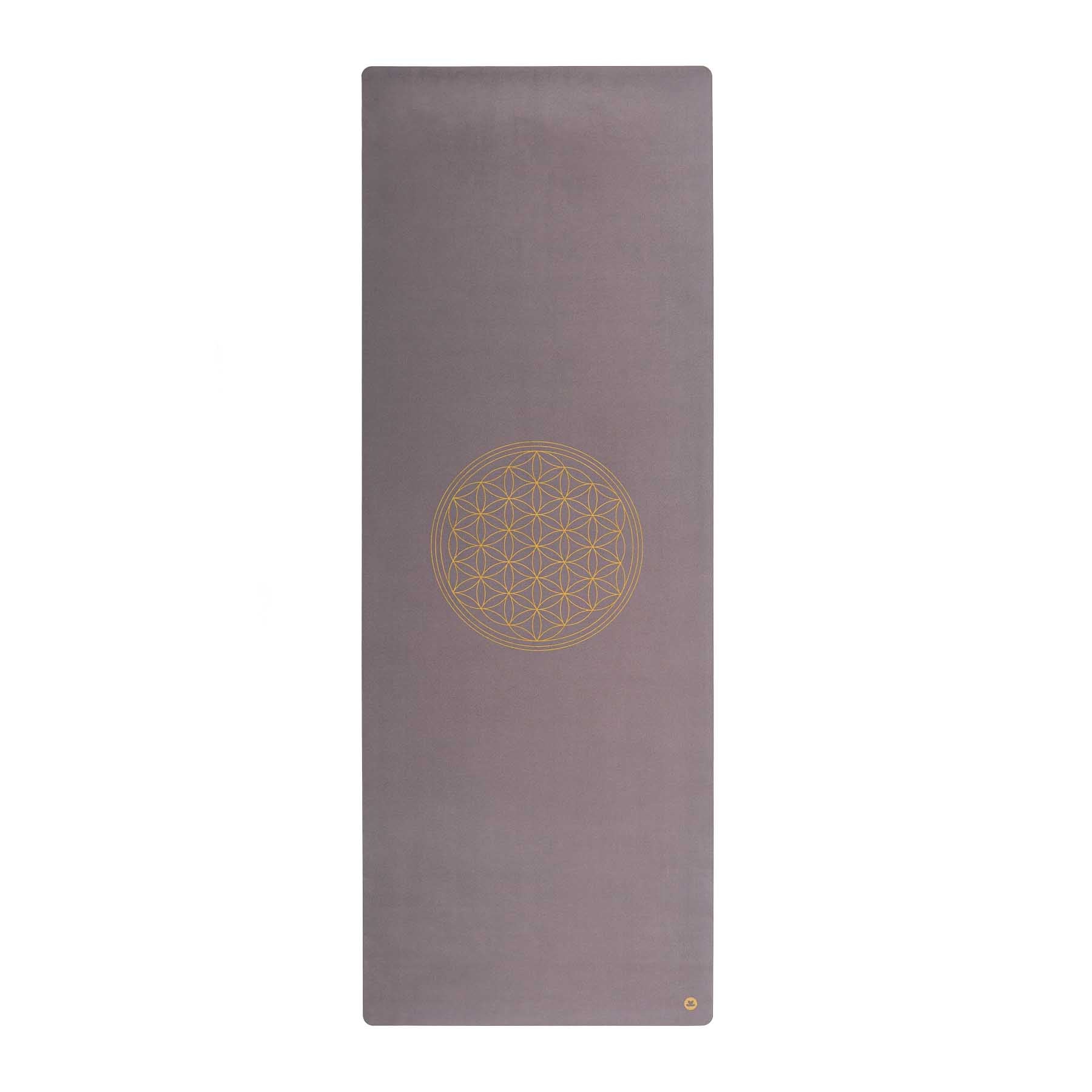 Tappetino da yoga in velluto con stampa dorata del fiore della vita, grigio