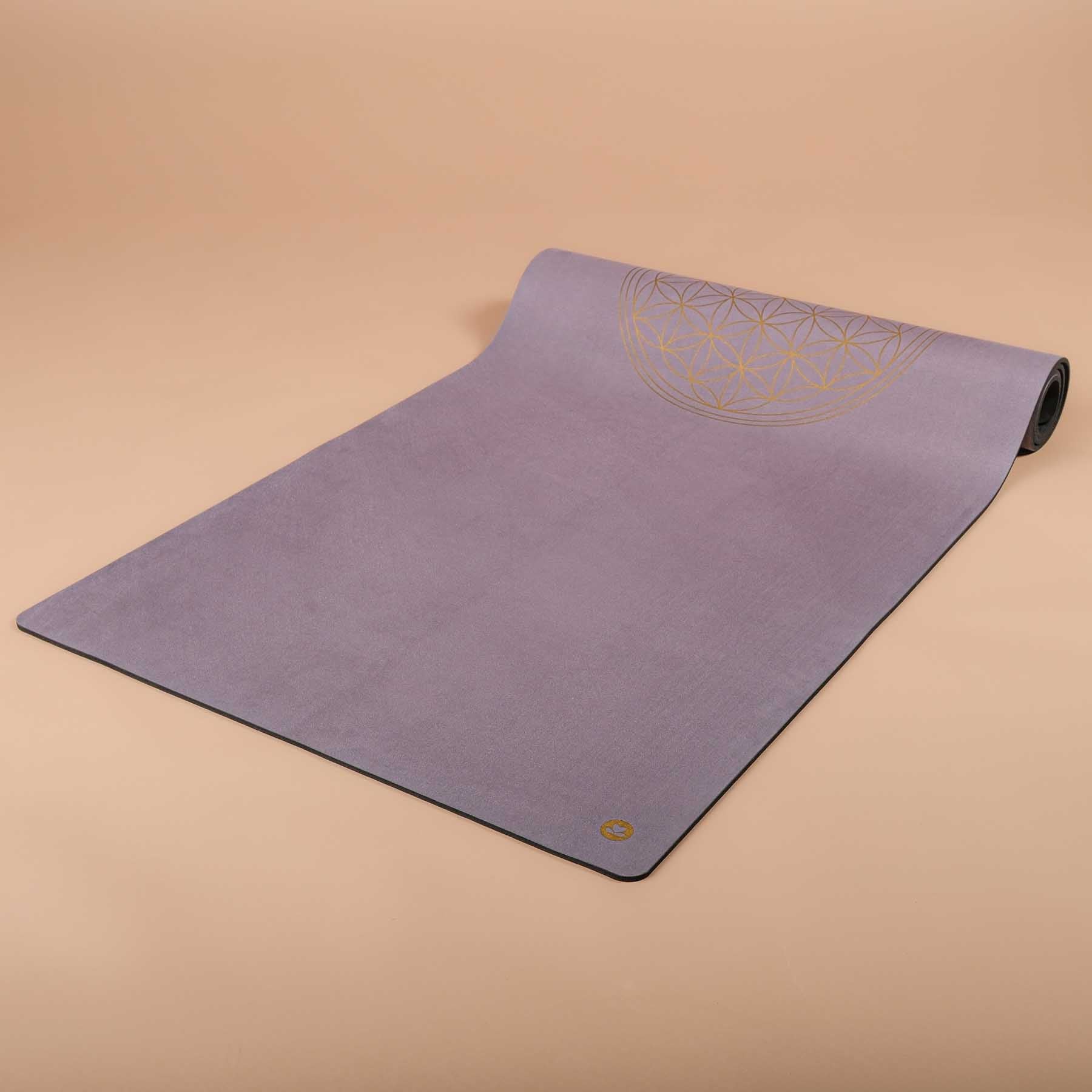 Tappetino da yoga in velluto con stampa dorata del fiore della vita, grigio