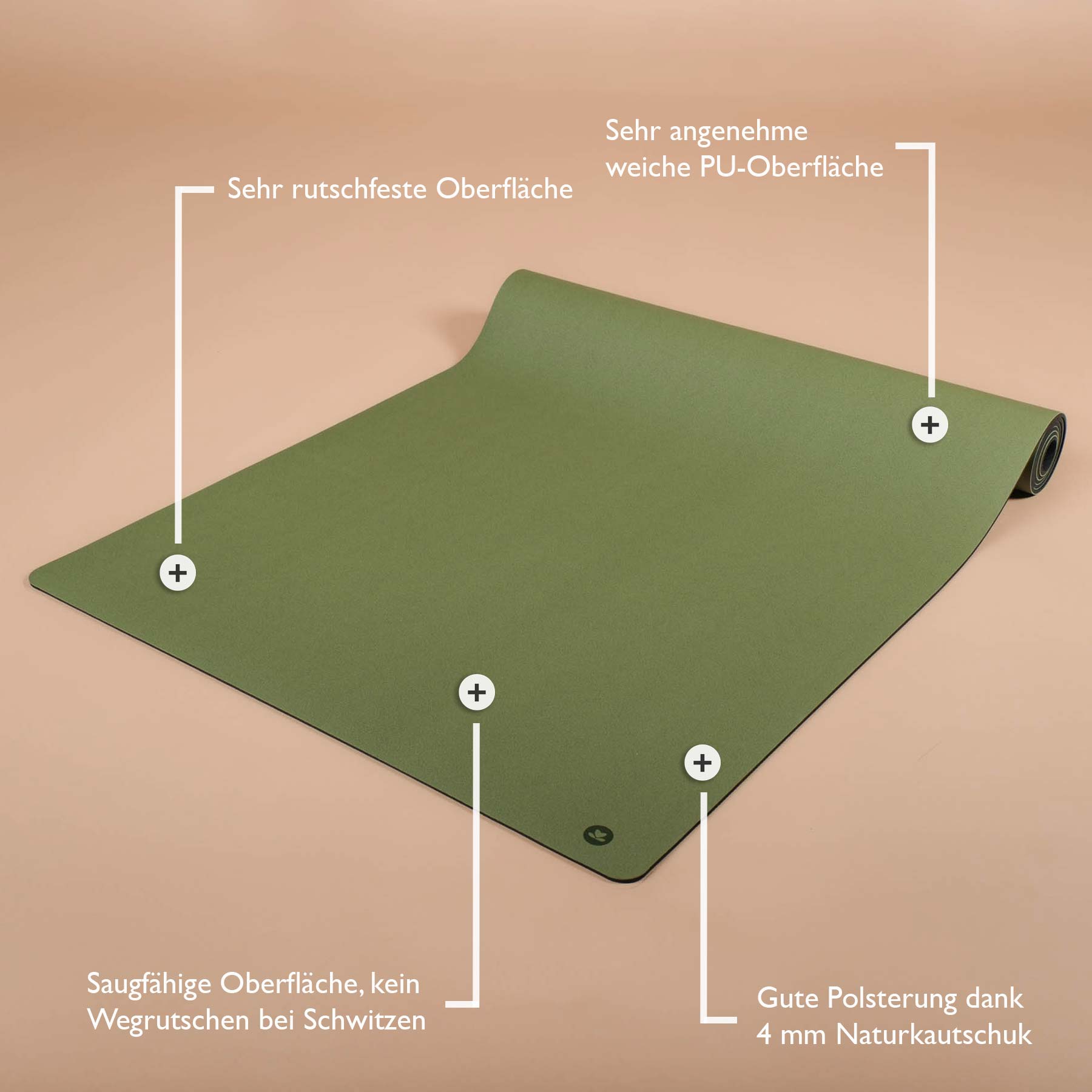 Tappetino da yoga SuperGrip molto antiscivolo in gomma naturale sostenibile nel colore mela