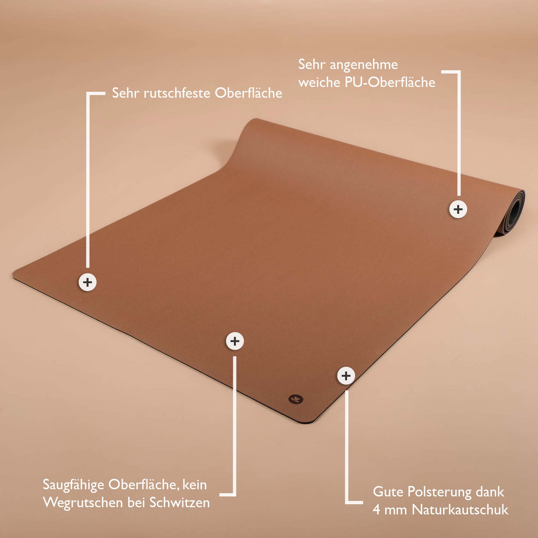 Tappetino da yoga SuperGrip molto antiscivolo in gomma naturale sostenibile nel colore caffè