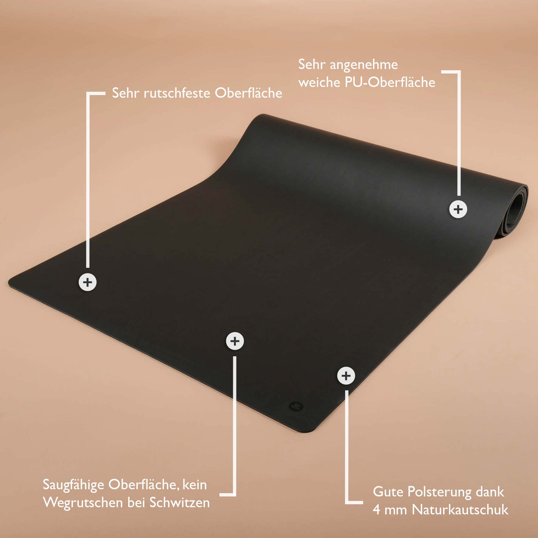 Tappetino da yoga SuperGrip molto antiscivolo in gomma naturale sostenibile di colore nero