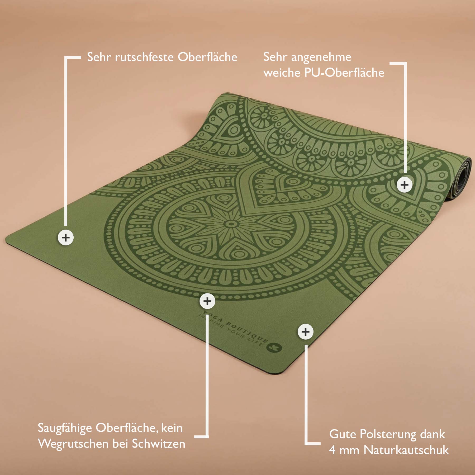 Tappetino yoga SuperGrip 2.0 Mandala molto antiscivolo mela tappetino yoga in gomma naturale con buona presa