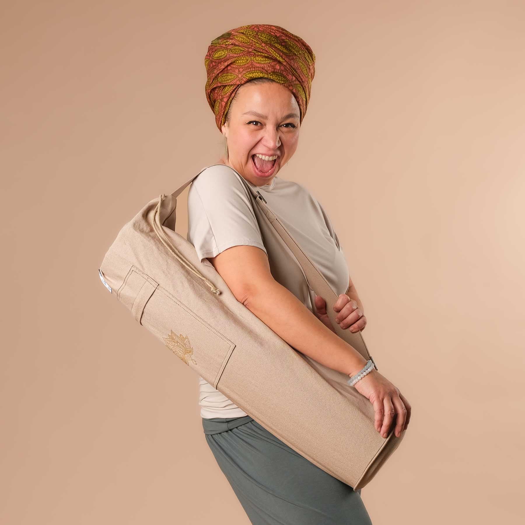 Borsa per tappetino da yoga Lotus in cotone organico sabbia