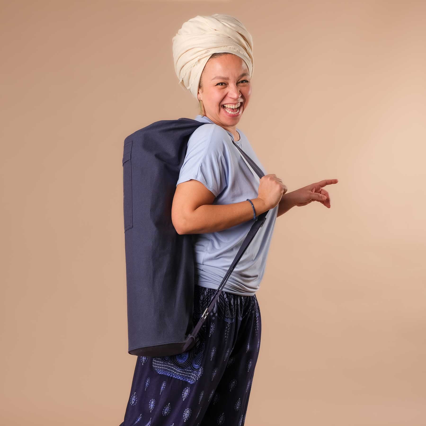 Borsa per tappetino yoga in cotone Lotus blu navy