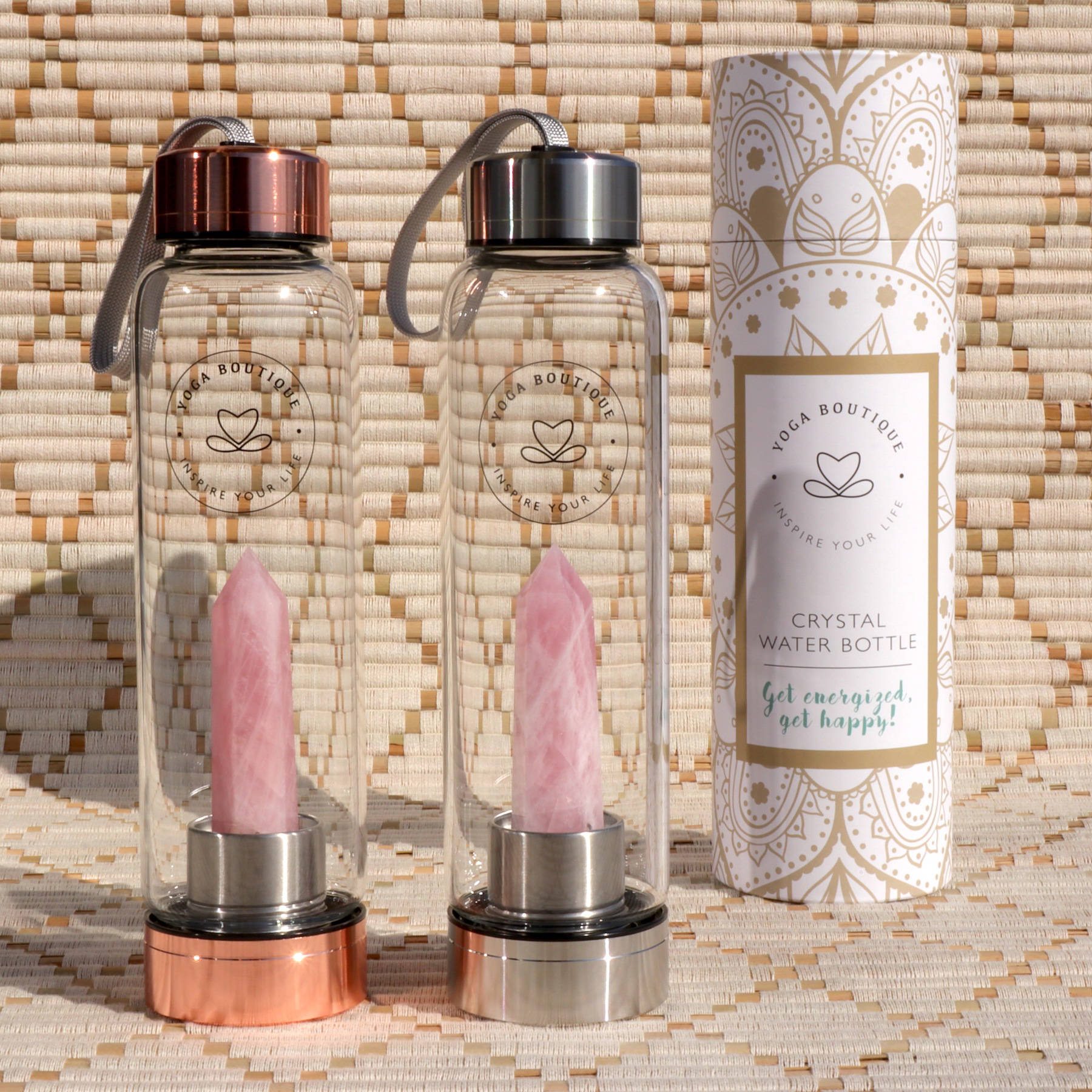 Bottiglia d'acqua in pietra preziosa Quarzo rosa