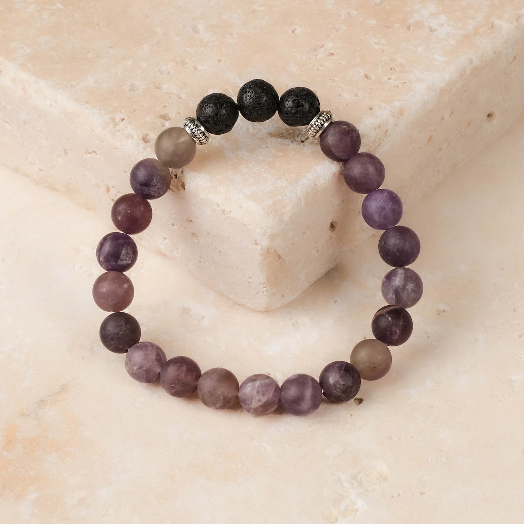 Bracciale di pietre preziose Ametista e pietra lavica