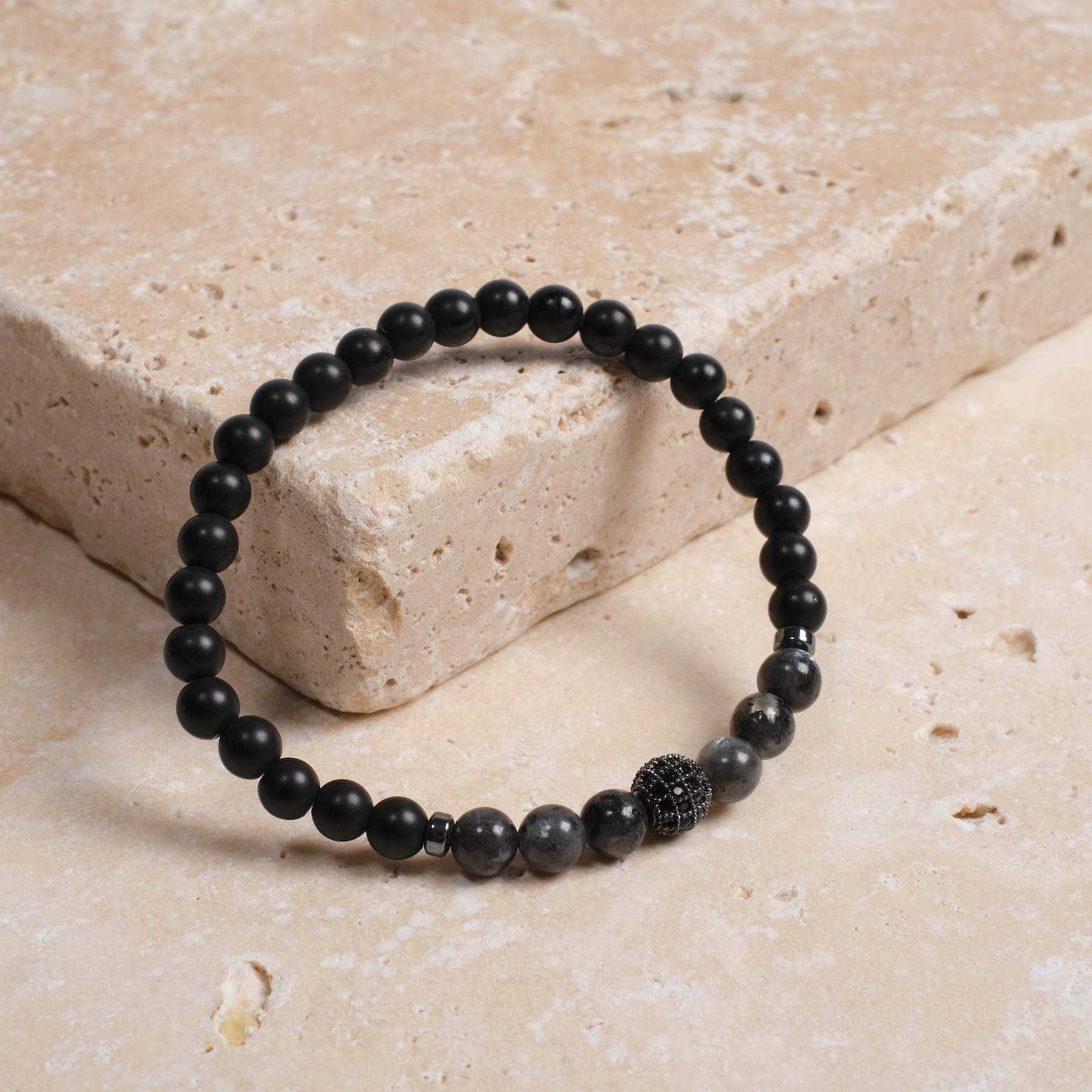 Bracciale di pietre preziose Magia nera Agata nera, Labradorite, Ematite