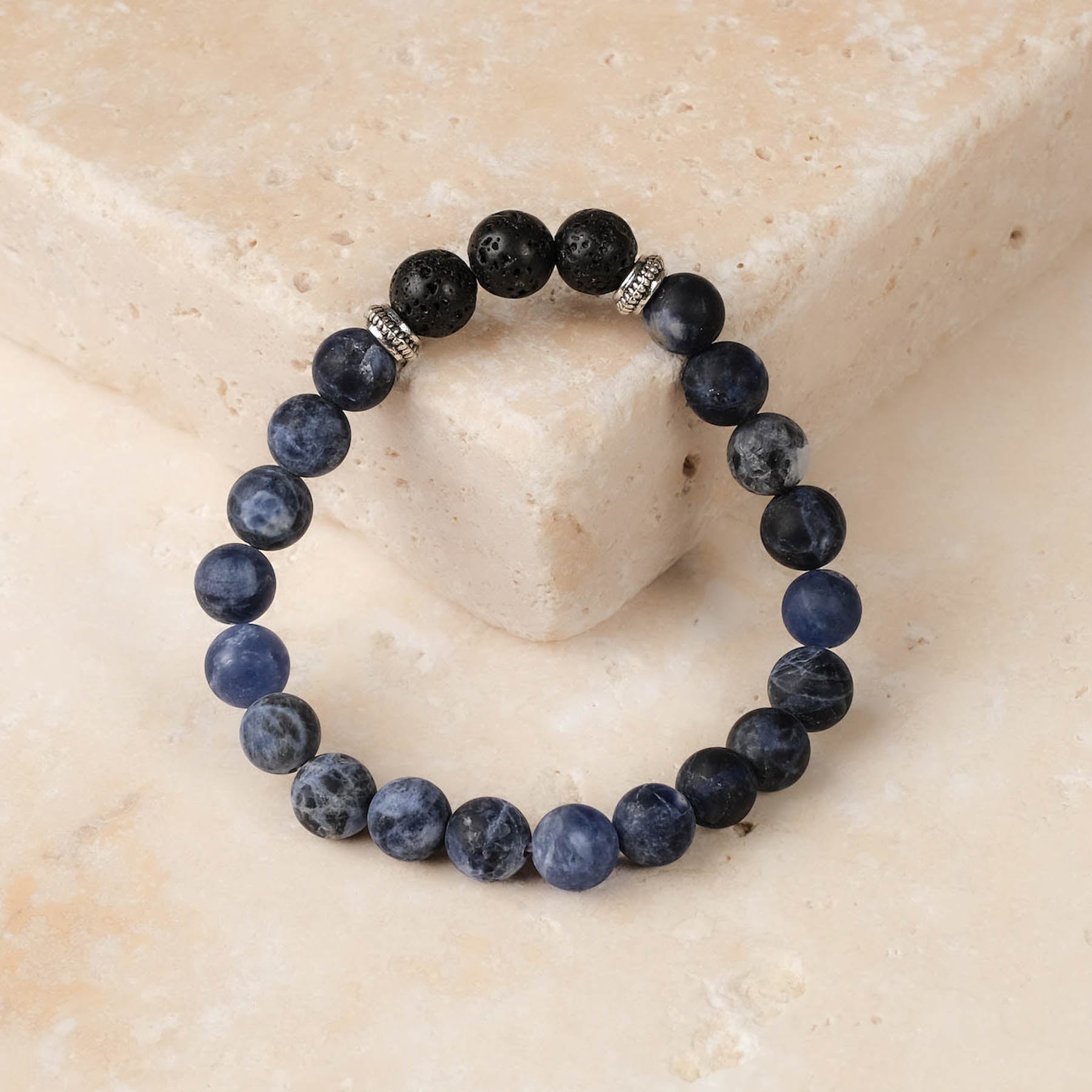 Bracciale di gemme Sodalite e pietra lavica