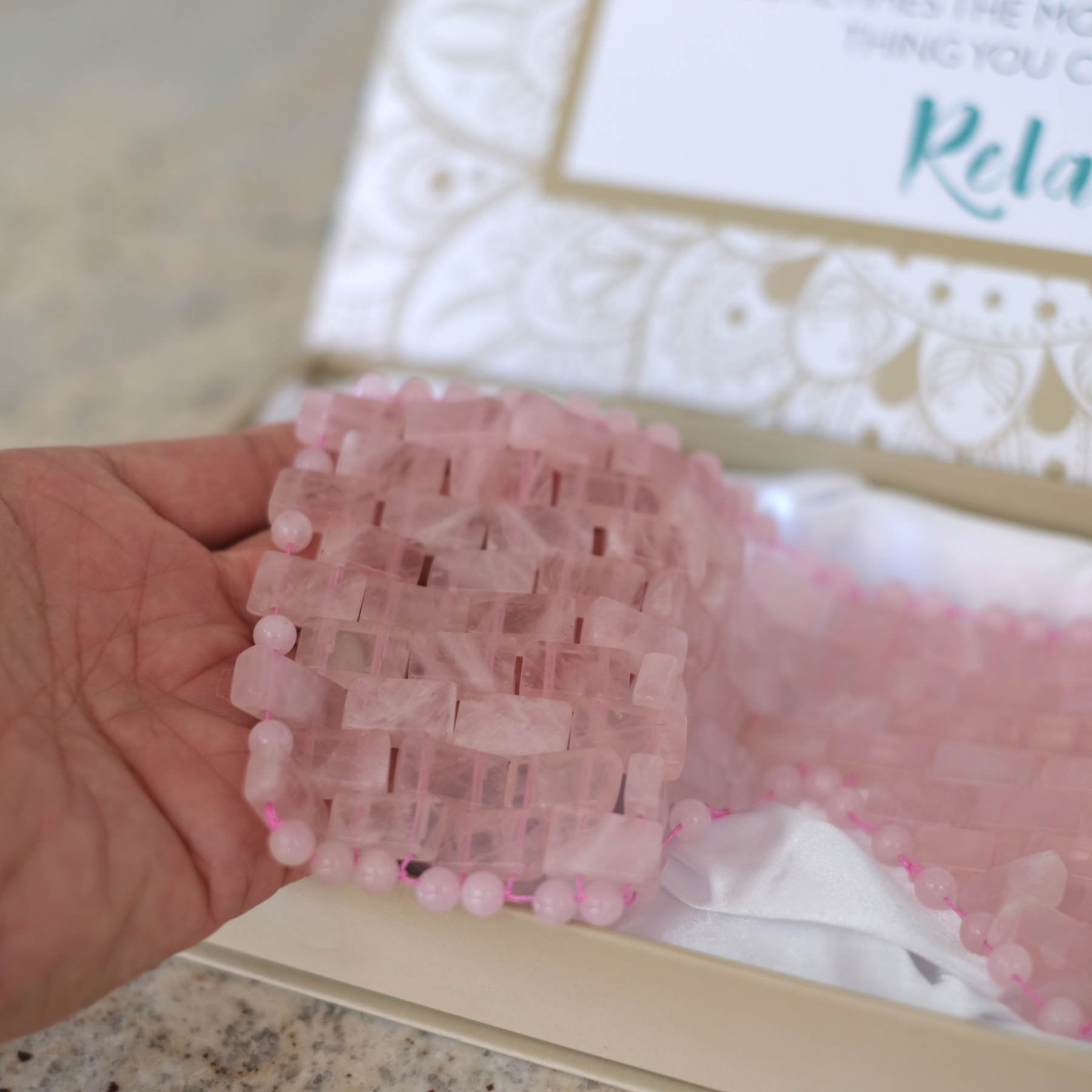 Maschera per gli occhi in pietra preziosa Quarzo rosa