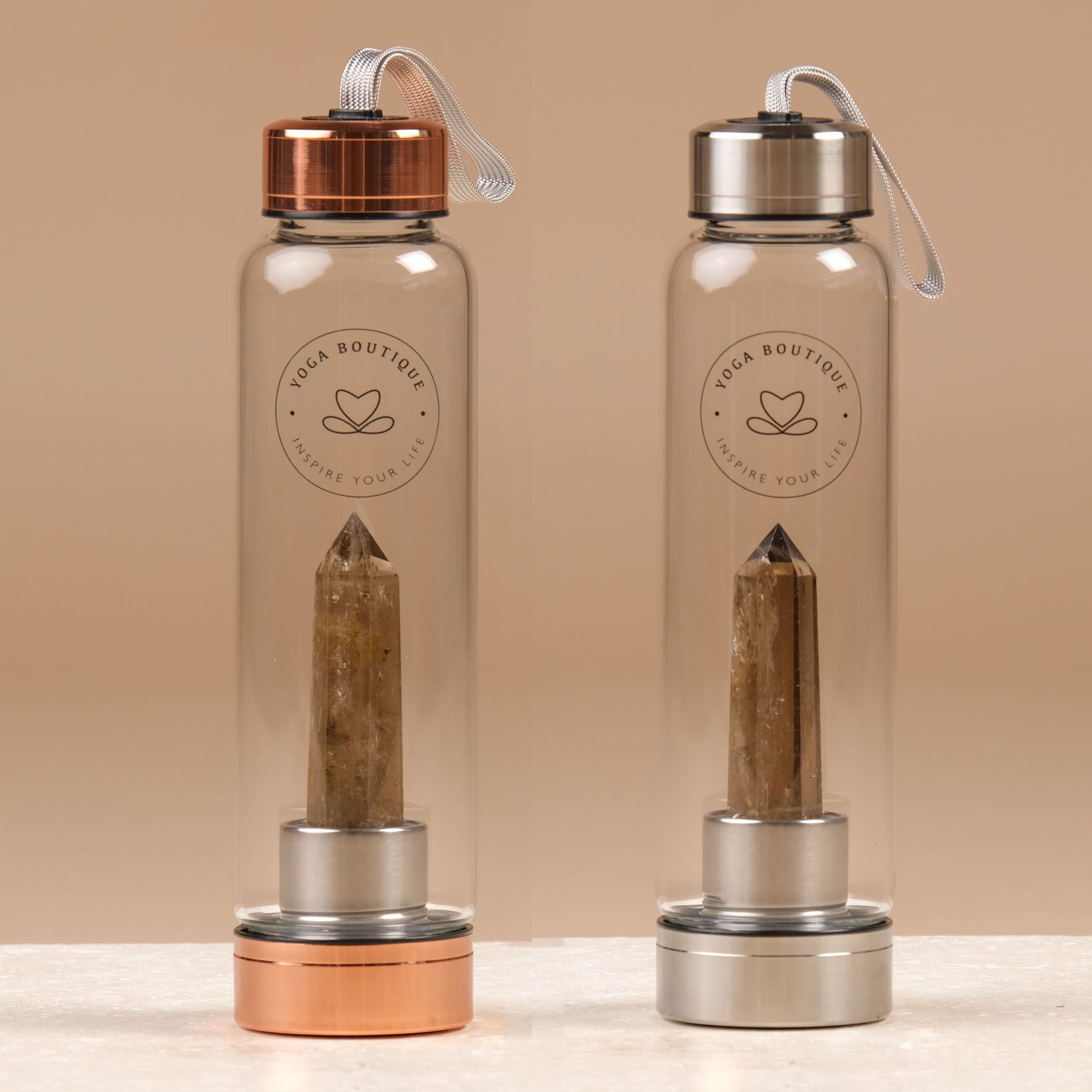 Borraccia in pietra preziosa con tappo in quarzo fumé