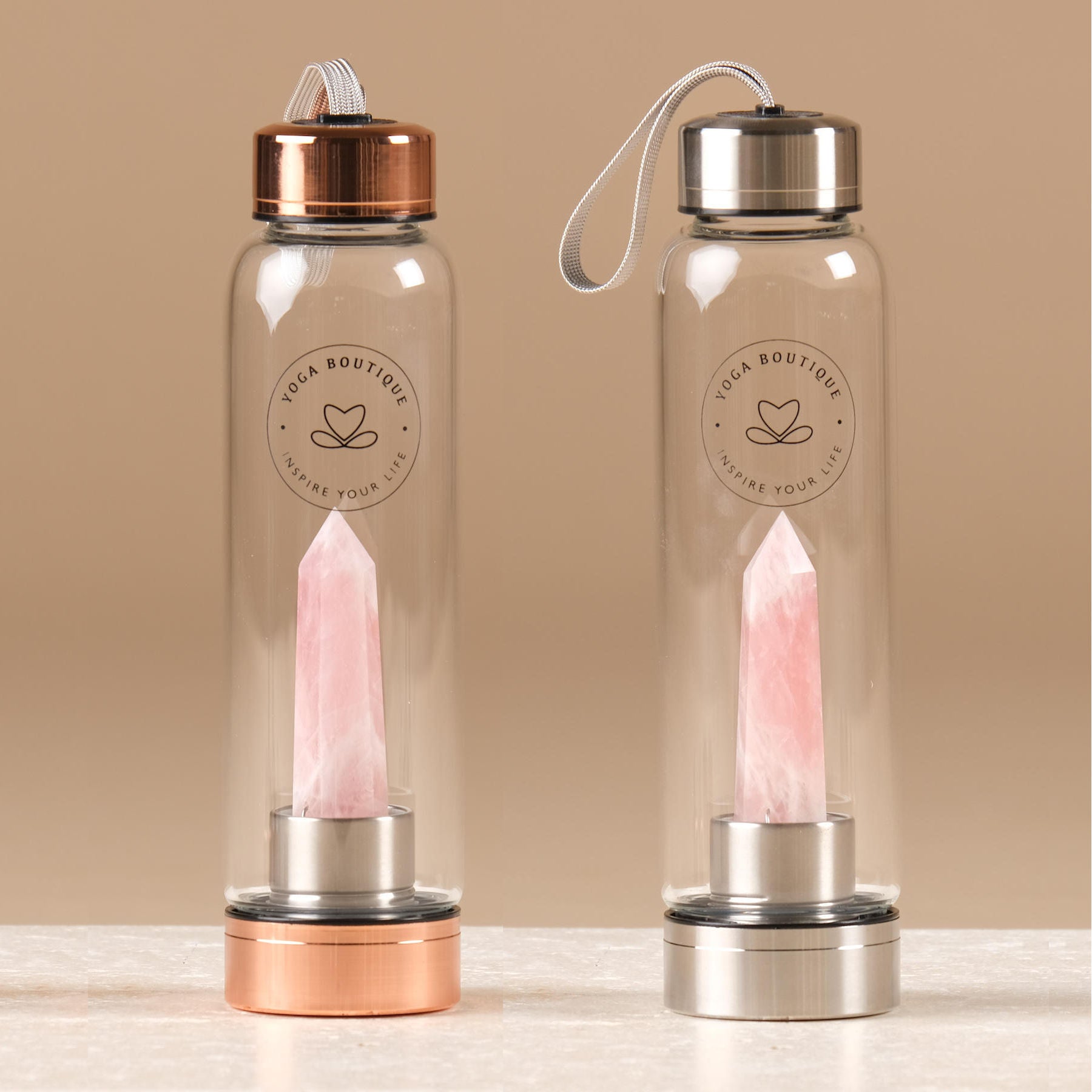 Bottiglia d'acqua in pietra preziosa Quarzo rosa