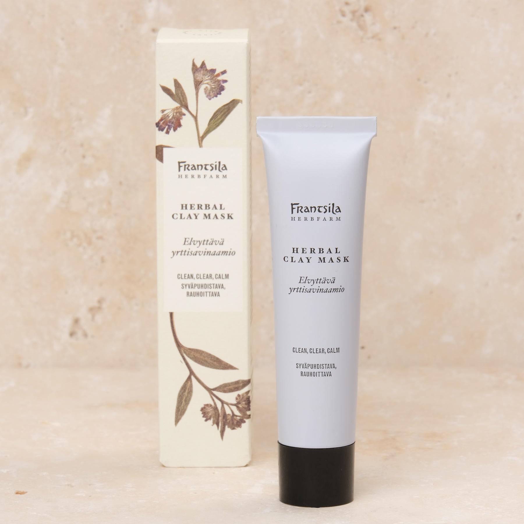 La maschera detergente naturale per il viso con argilla di Frantsila rimuove efficacemente le impurità, stimola la circolazione sanguigna della pelle e favorisce il metabolismo cellulare.