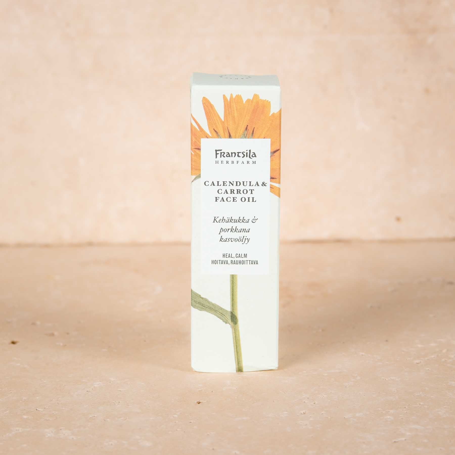 Coccolate la vostra pelle con l'olio cosmetico naturale Calendula & Carota di Frantsila - i migliori cosmetici naturali dalla Finlandia.