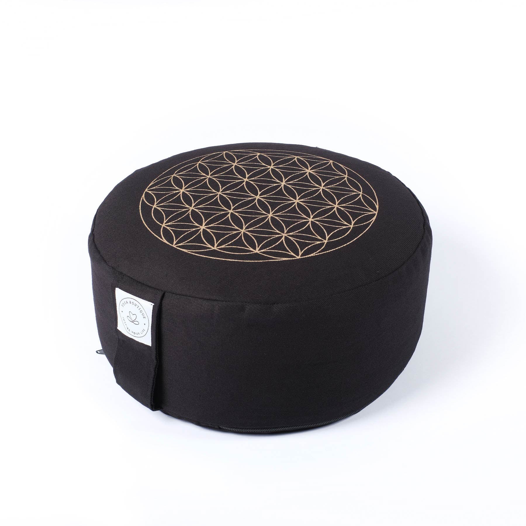 Cuscino da meditazione Rotondo Fiore della Vita Stampa Oro Nero