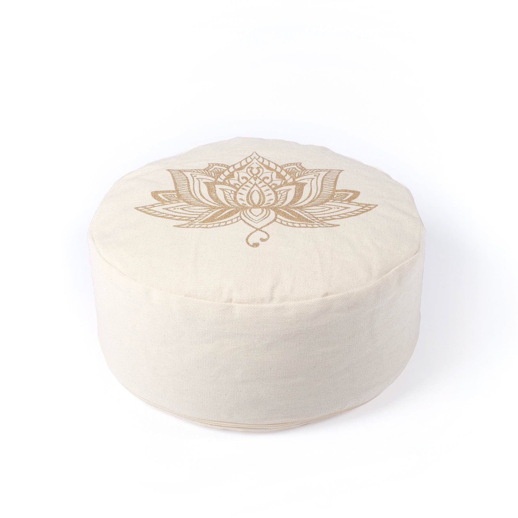 Cuscino da meditazione rotondo Lotus Gold Print Bianco naturale