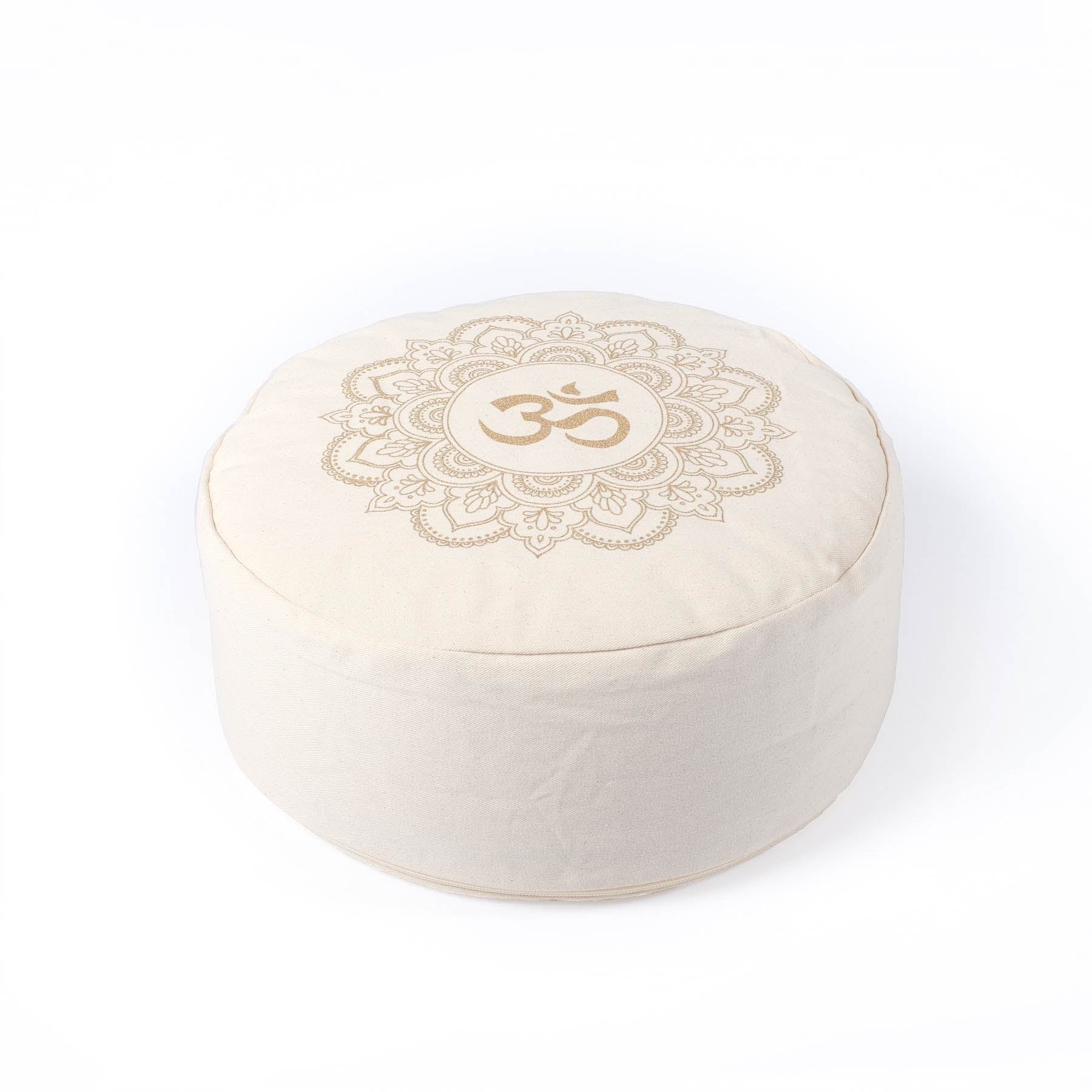 Cuscino da meditazione Mandala rotondo OM Bianco naturale