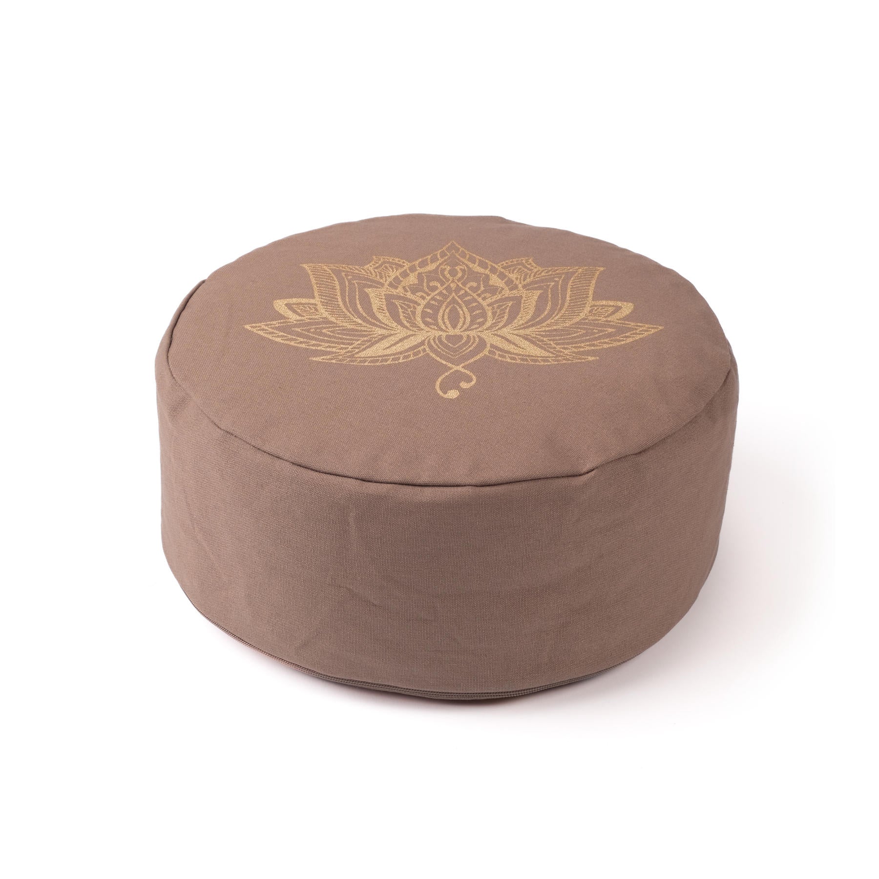 Cuscino da meditazione rotondo Lotus stampa oro marrone-terra