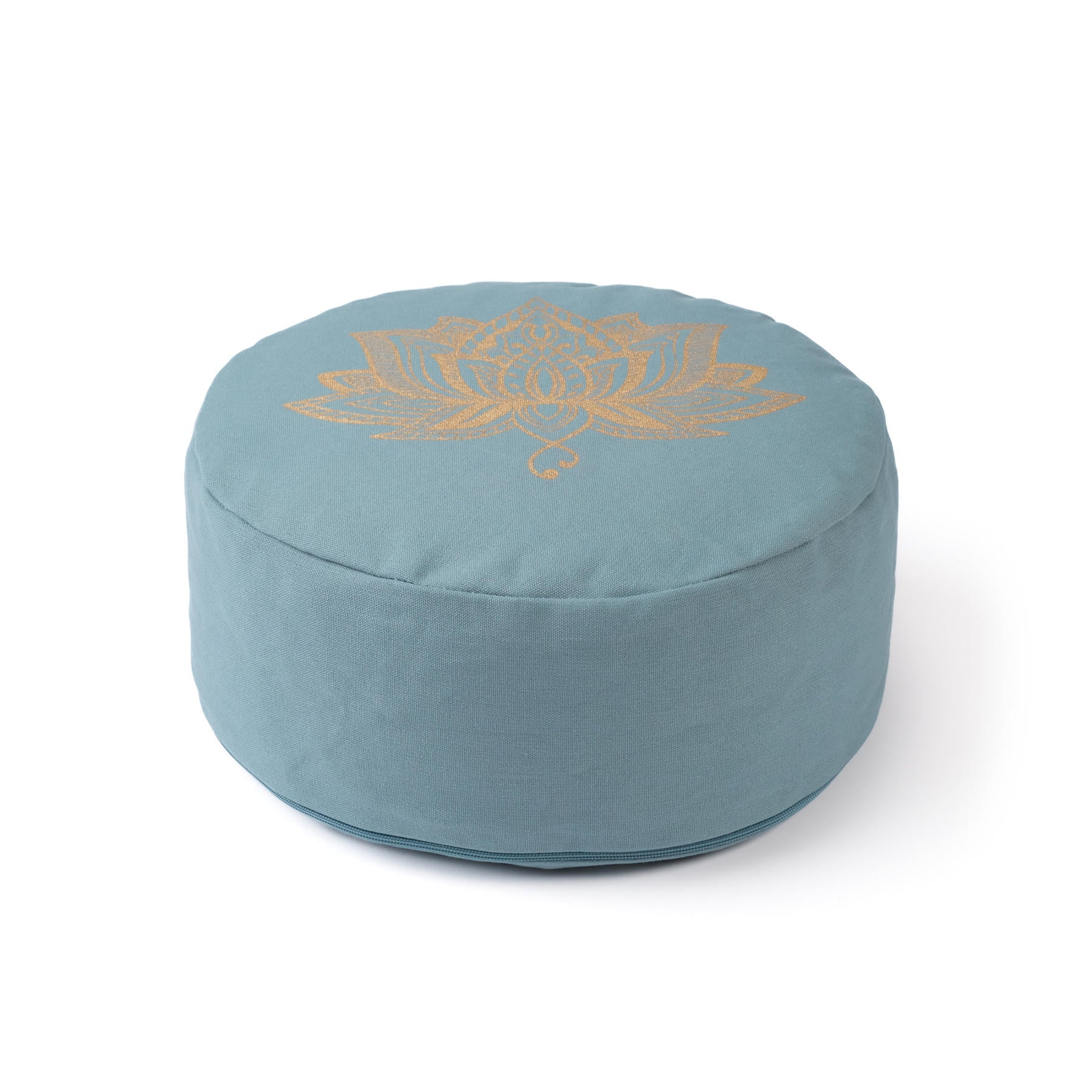 Cuscino da meditazione rotondo Lotus oro Stampa verde-acqua cotone organico