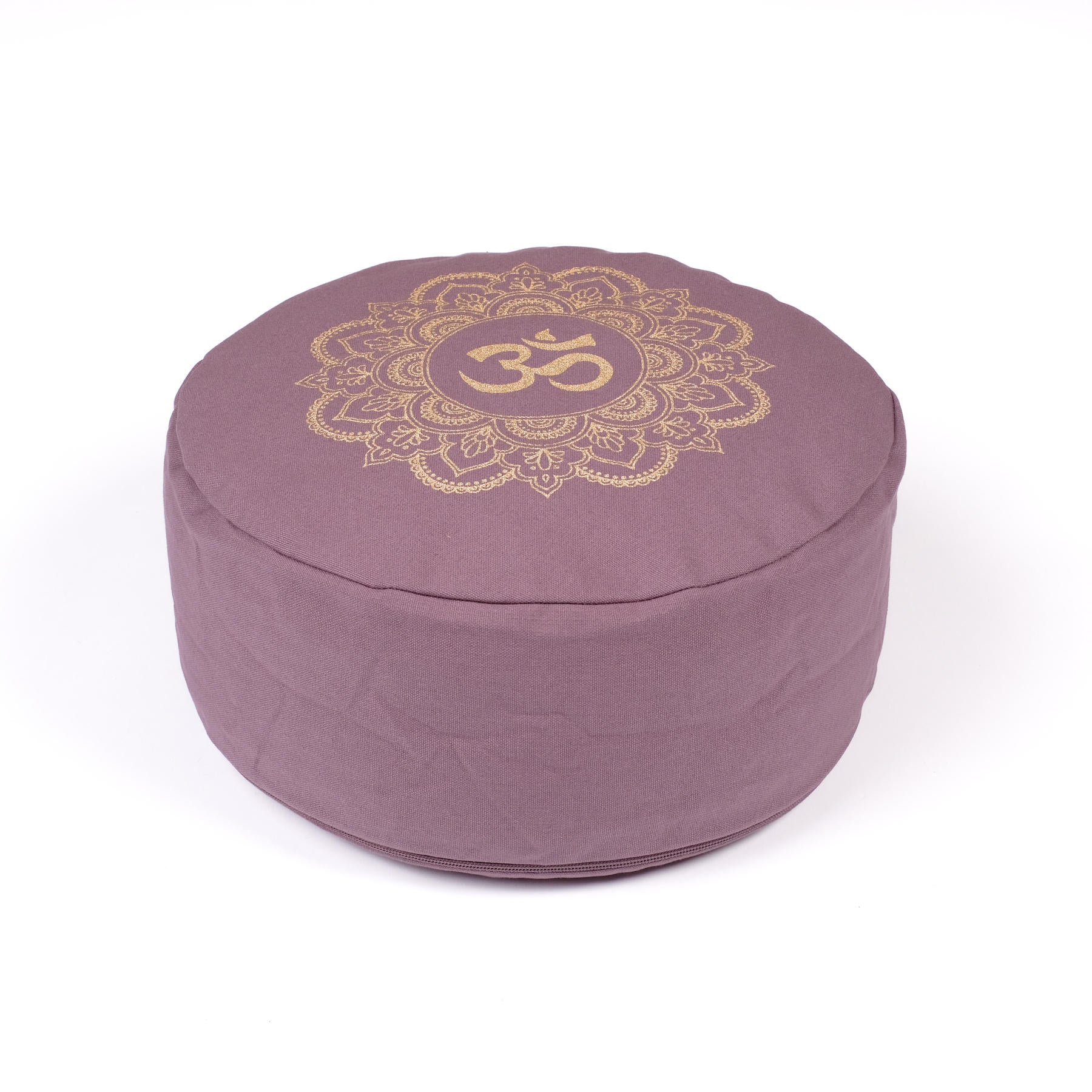 Cuscino da meditazione Mandala rotondo OM oro Stampa lavanda