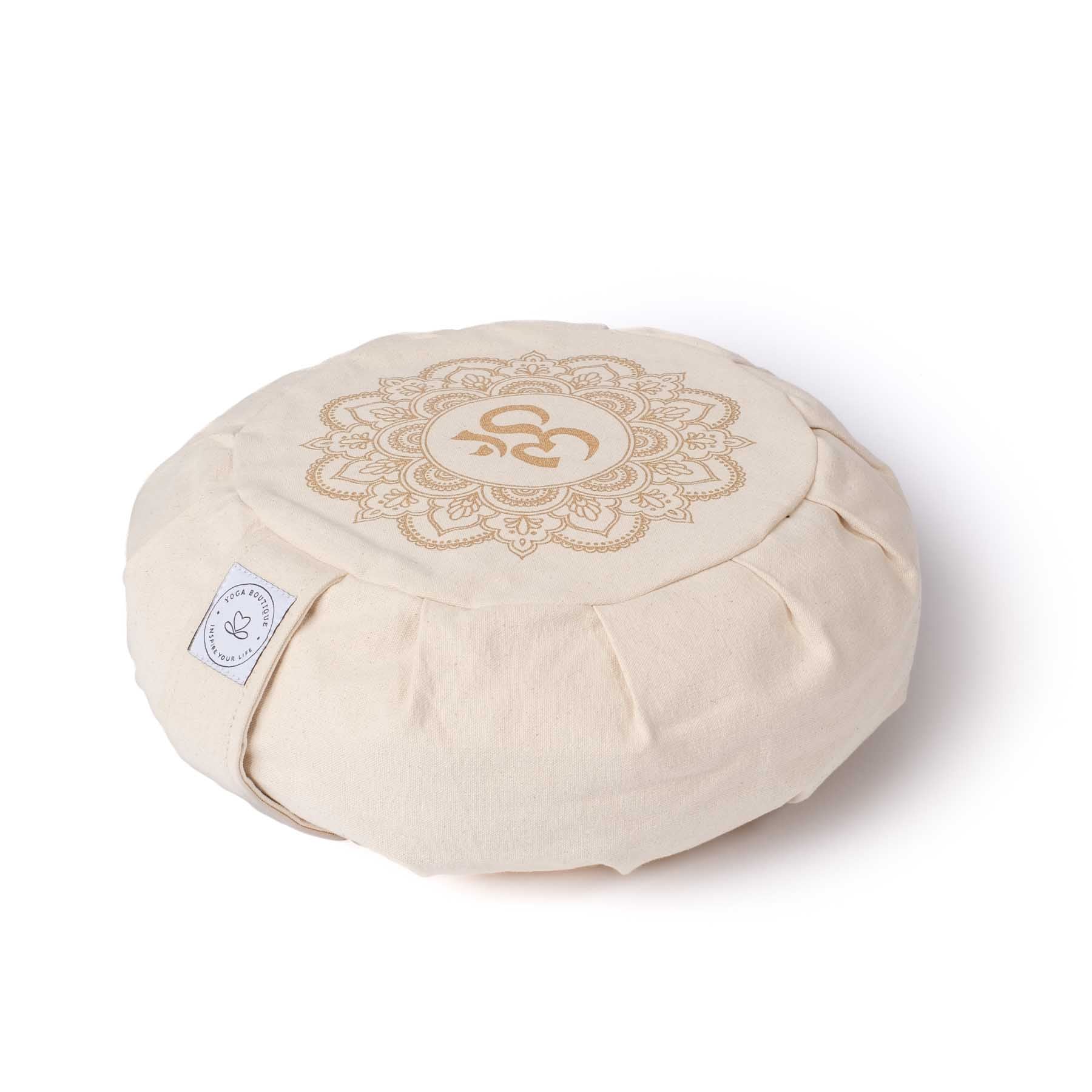 Cuscino da meditazione Zafu Mandala OM bianco naturale