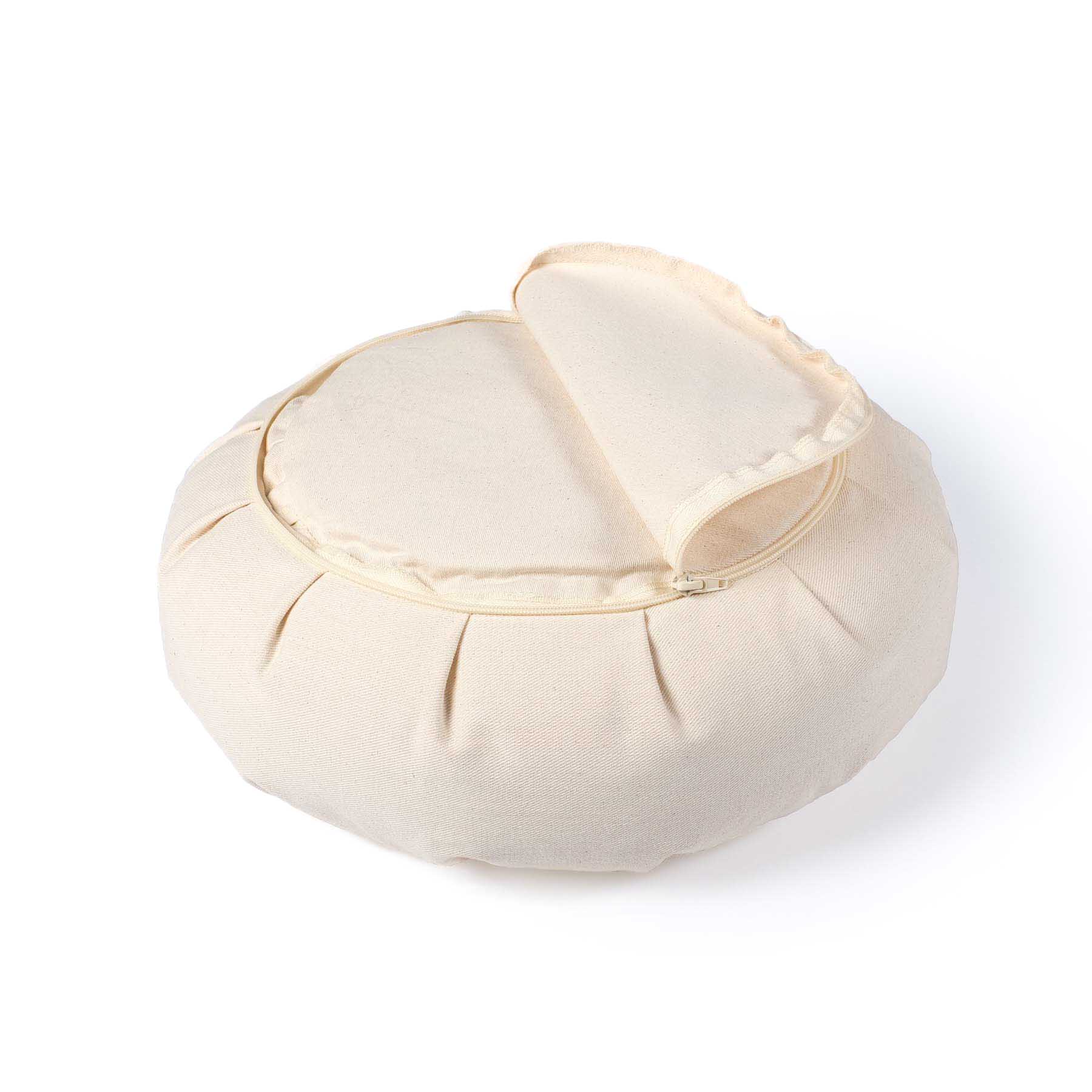 Cuscino da meditazione sostenibile Zafu Fiore della vita bianco naturale