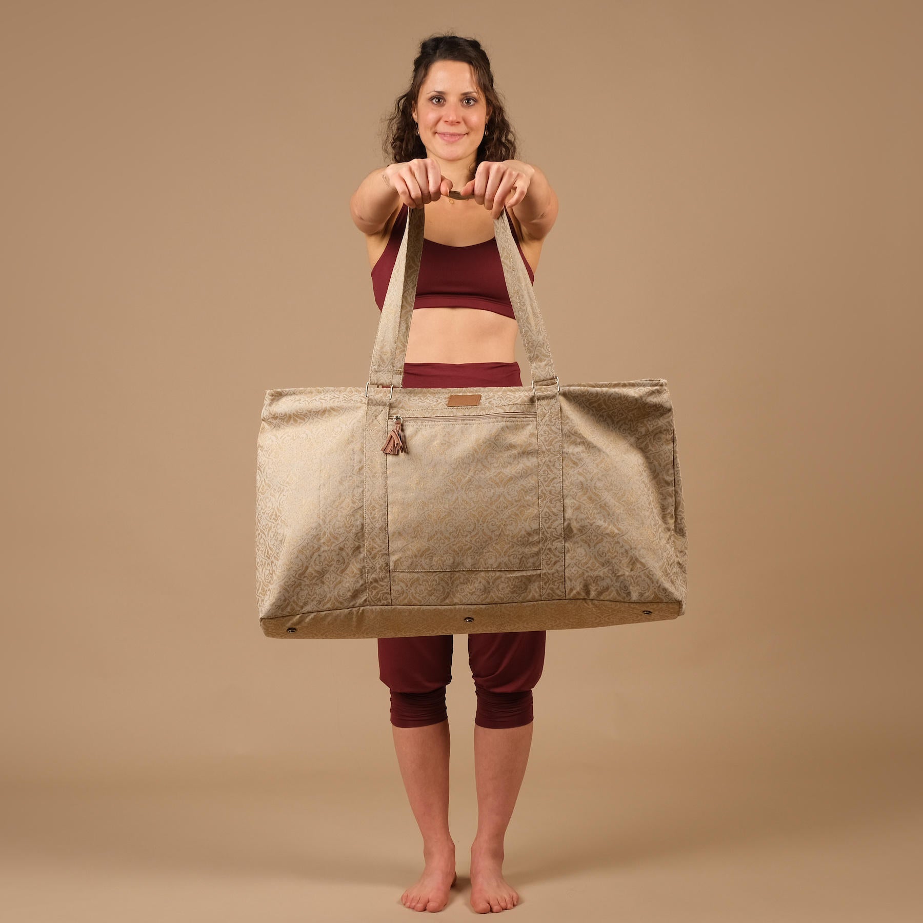 Yoga Bag Large - Borsa da viaggio in cotone con stampa a blocchi di sabbia