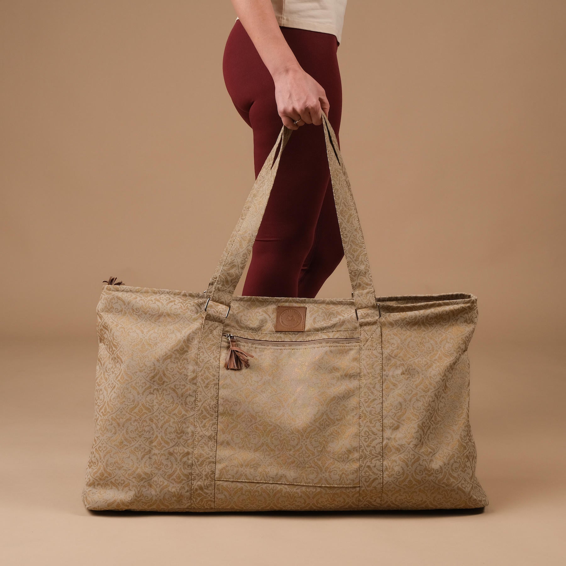 Yoga Bag Large - Borsa da viaggio in cotone con stampa a blocchi di sabbia