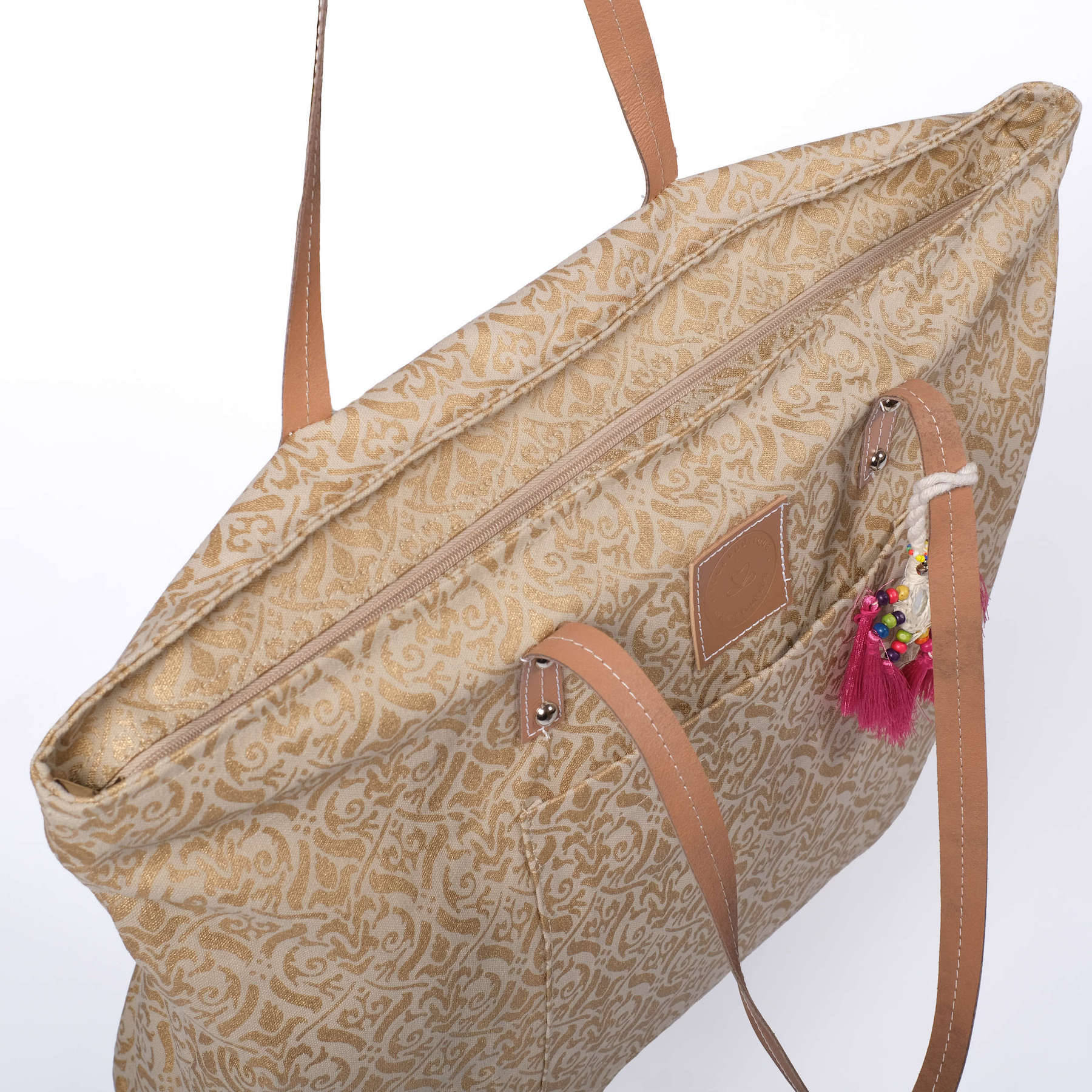 Borsa da meditazione in cotone organico Taj Mahal con stampa a blocchi d'oro sulla sabbia