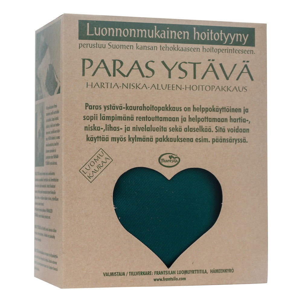 Il cuscino termico o l'impacco freddo di Frantsila non dovrebbero mancare in nessuna casa. Nella tradizione popolare finlandese, i cuscinetti termici di avena godono di grande popolarità e vengono regolarmente utilizzati come impacchi termici o freddi.