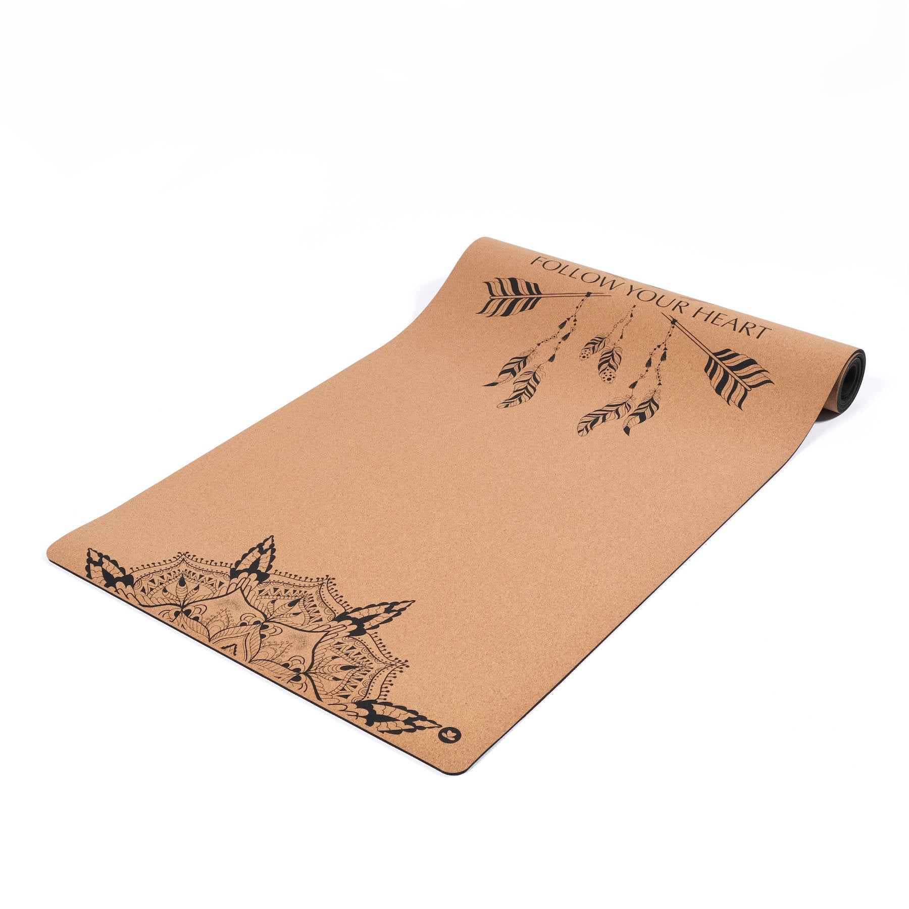 Tappetino da yoga in sughero Boho Segui il tuo cuore nero