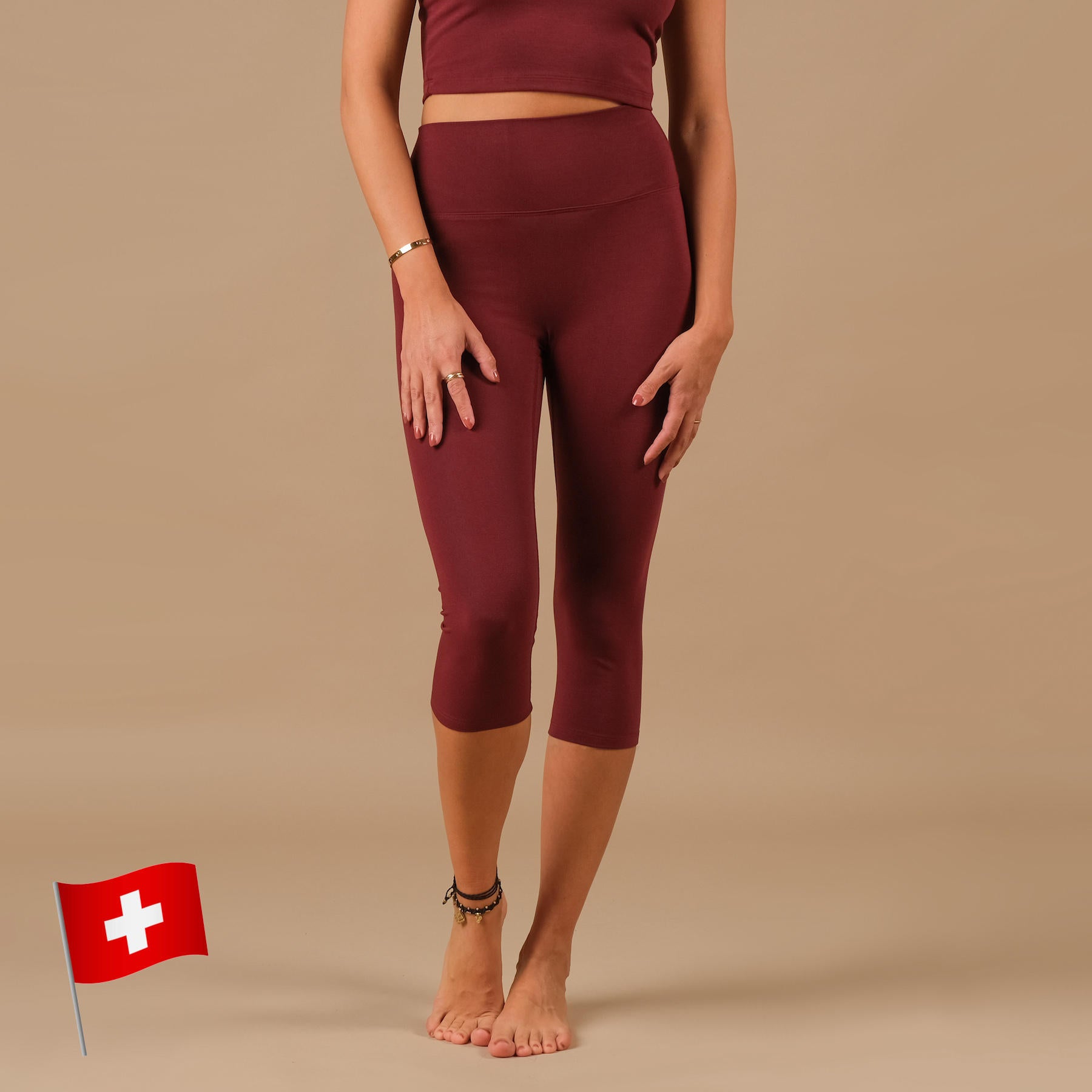 Yoga Capri Leggings Comfy bordeaux Prodotto sostenibile in Svizzera