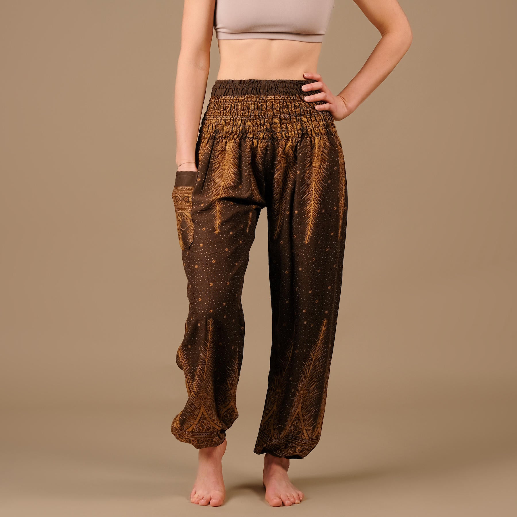 Pantaloni harem, pantaloni harem per lo yoga e il tempo libero marrone boemo
