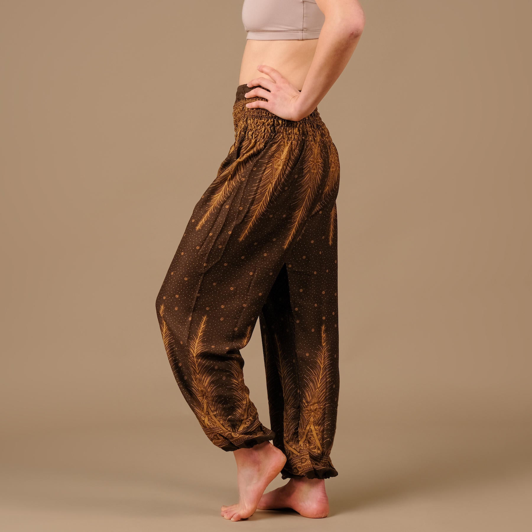 Pantaloni harem, pantaloni harem per lo yoga e il tempo libero marrone boemo